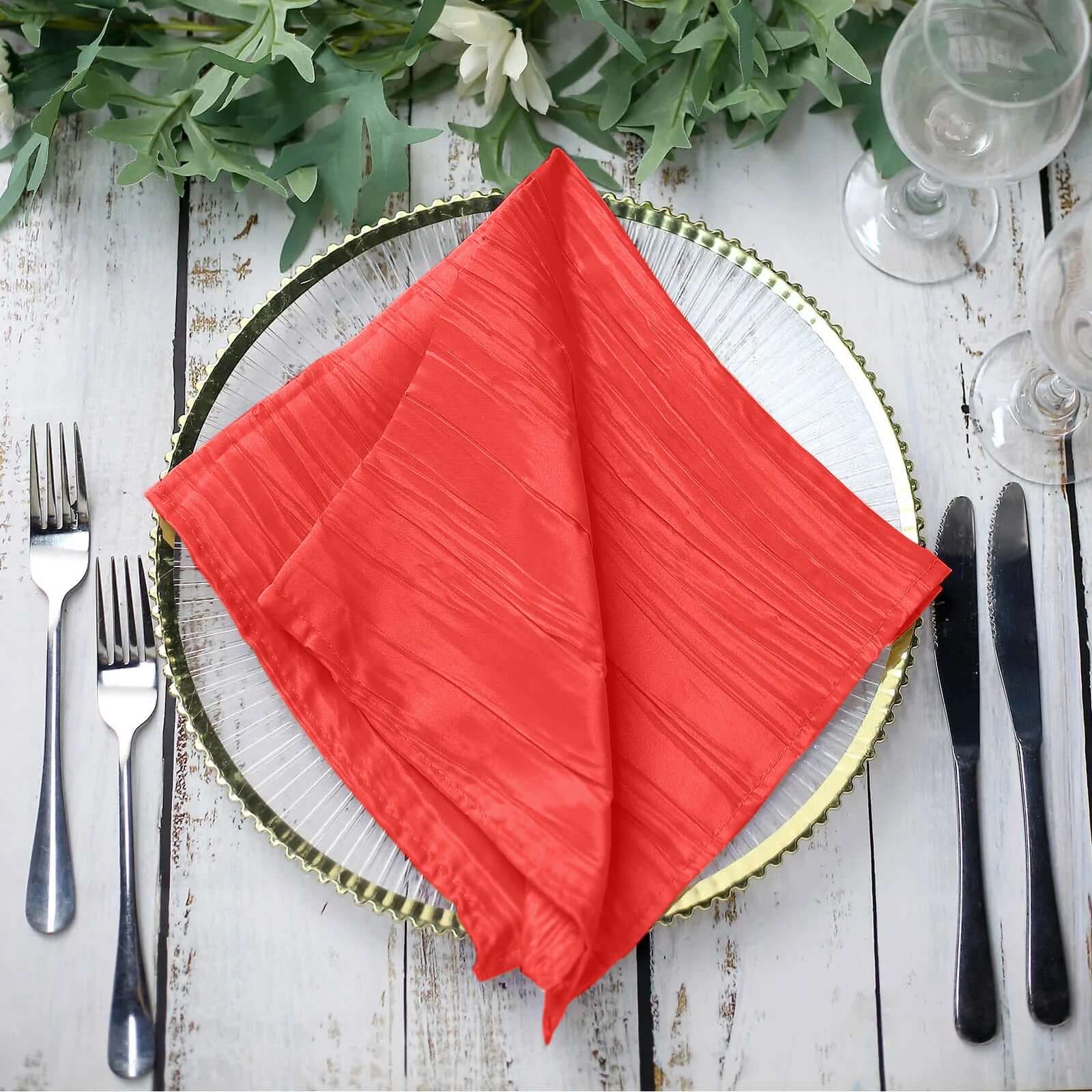 5 Pack Taffeta 20x20 Napkins Red - Accordion Crinkle Dinner Napkins