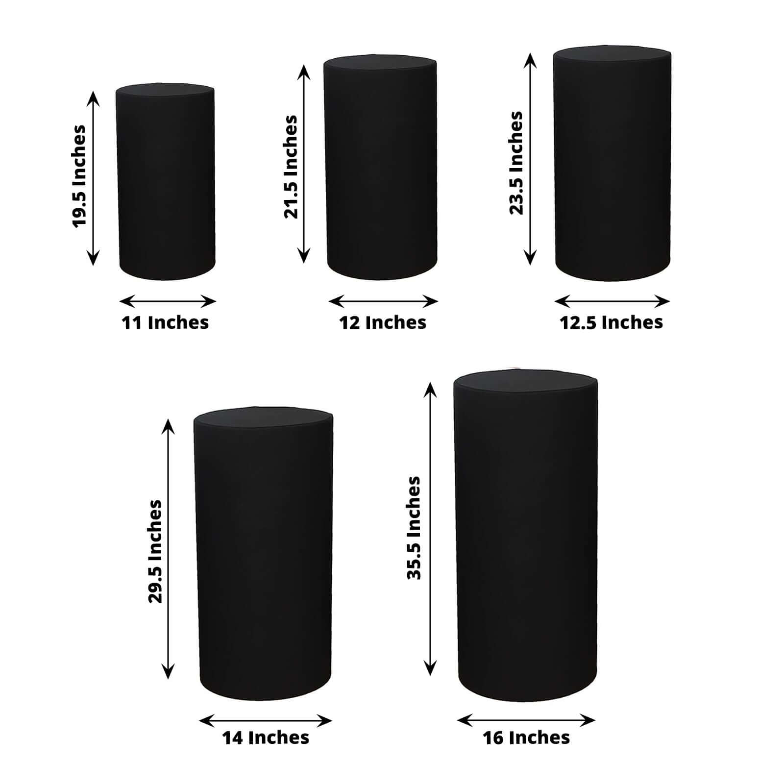 Set of 5 Black Spandex Cylinder Pedestal Stand Covers, Stretchable Pillar Prop Covers - 160 GSM