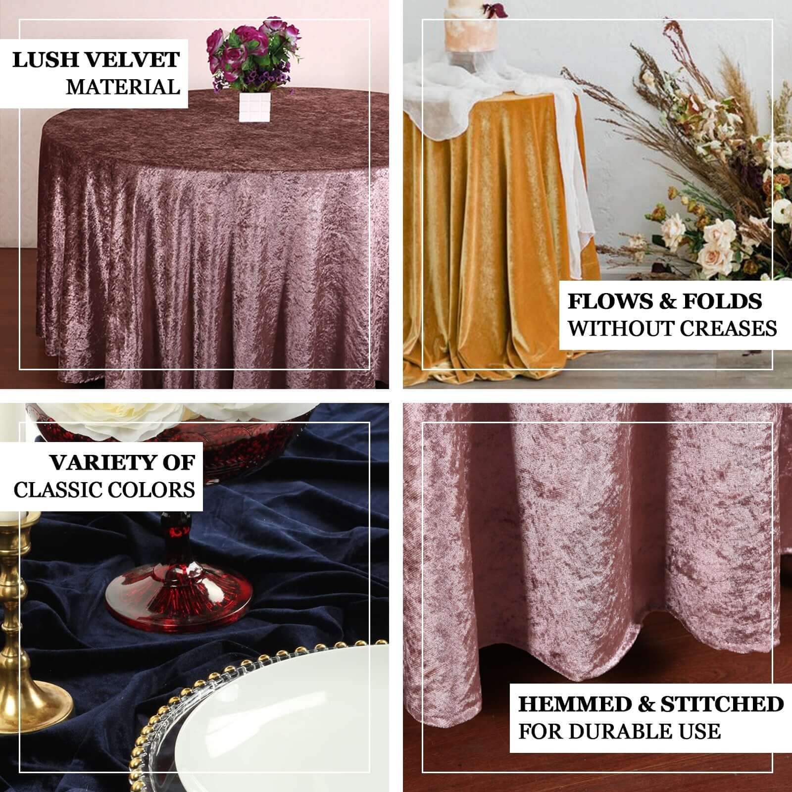 Premium Crushed Velvet 120 Round Tablecloth Fuchsia - Reusable Soft & Stylish Seamless Table Cover