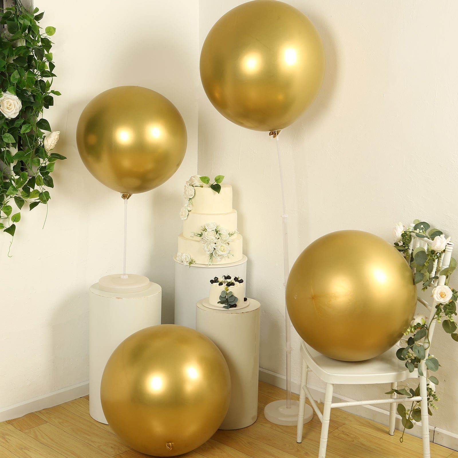 5 Pack Metallic Chrome Gold Biodegradable Balloons, 36 Large Round Eco-friendly Thickened Latex Party Balloons