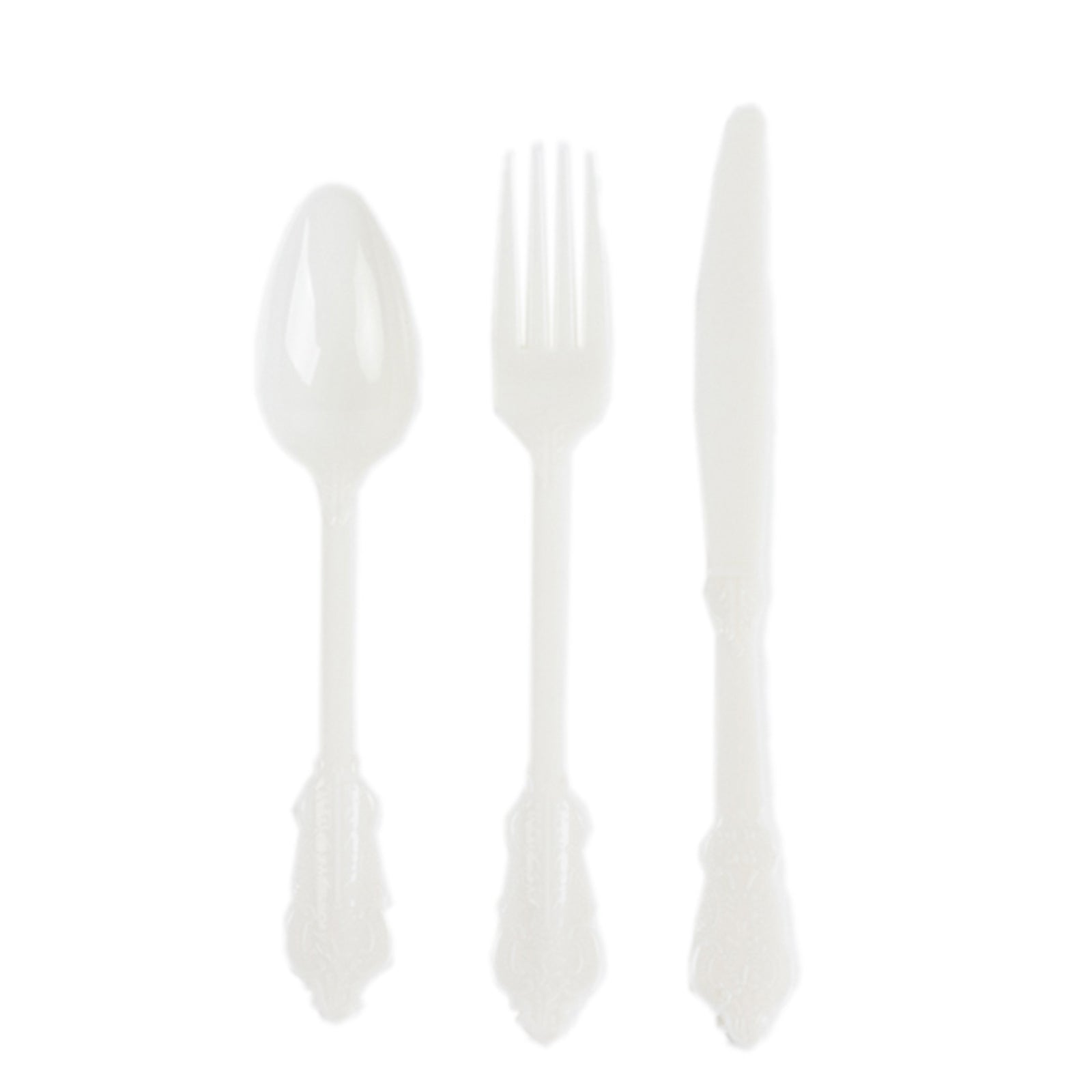 72 Pcs Plastic Silverware Set in Baroque Style Ivory - Heavy Duty Disposable Knife, Fork, and Spoon Set