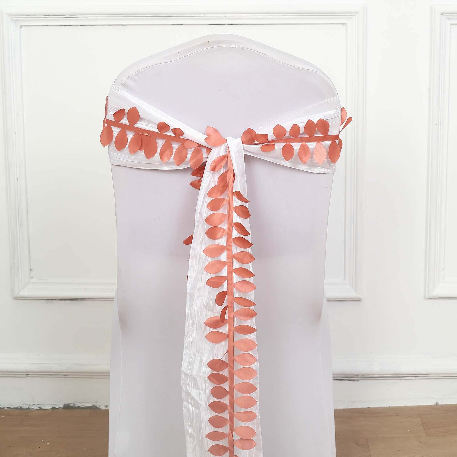 Taffeta Ribbon Sash with 4 Leaf Petal Design Terracotta (Rust) 50ft - Sophisticated Artificial Fabric Garland