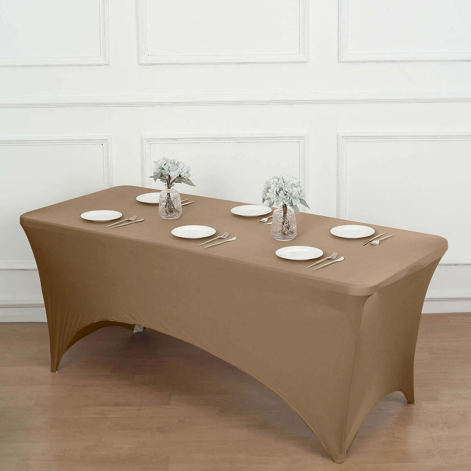 Stretch Spandex 96x30 Rectangle Table Cover Taupe - Durable Form-Fitting Tablecloth