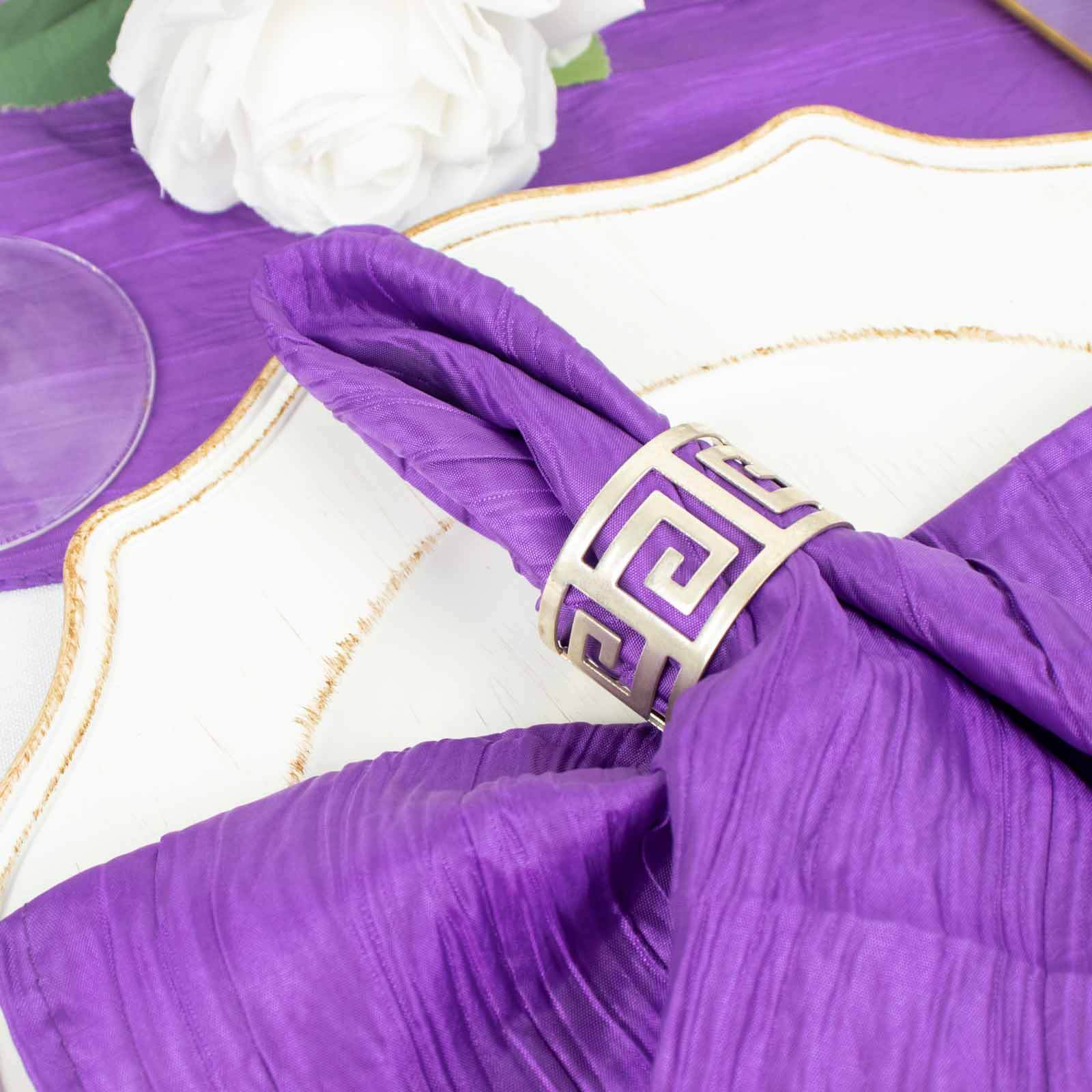 5 Pack Taffeta 20x20 Napkins Purple - Accordion Crinkle Dinner Napkins