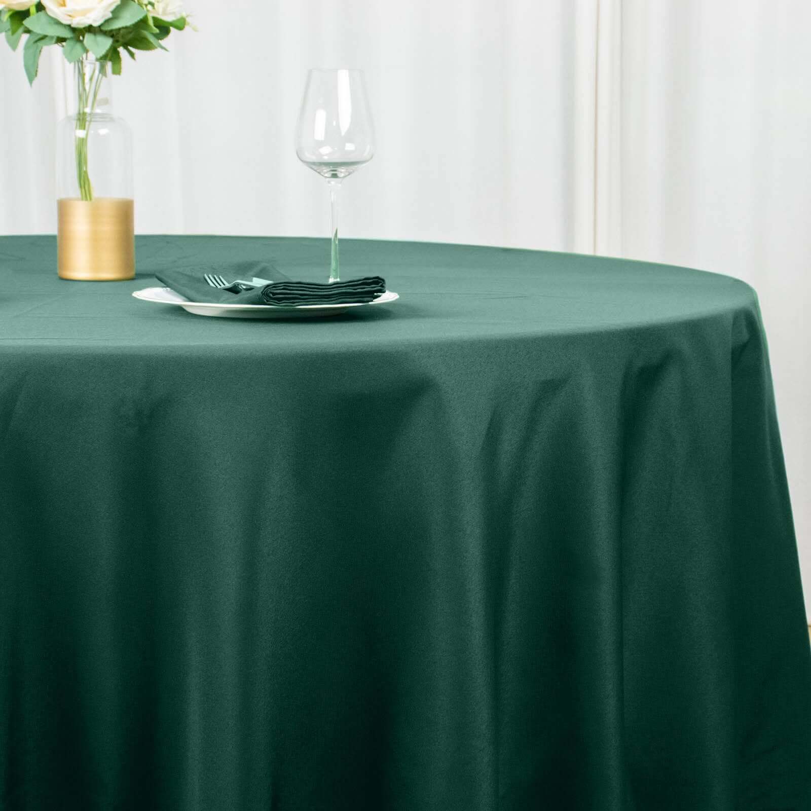 Premium Polyester 132 Round Tablecloth Hunter Emerald Green - Seamless 220GSM Wrinkle-Resistant Table Cover