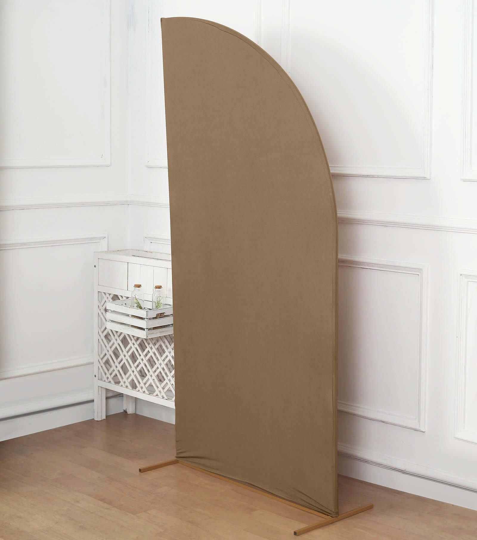 7ft Matte Taupe Spandex Half Moon Chiara Backdrop Stand Cover, Custom Fitted Wedding Arch Cover