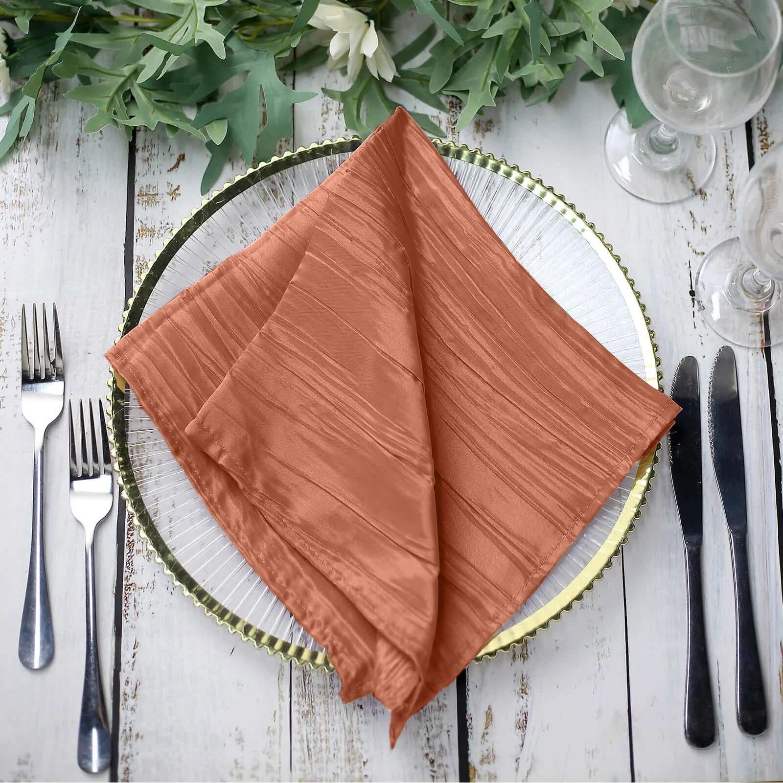 5 Pack Taffeta 20x20 Napkins Terracotta (Rust) - Accordion Crinkle Dinner Napkins