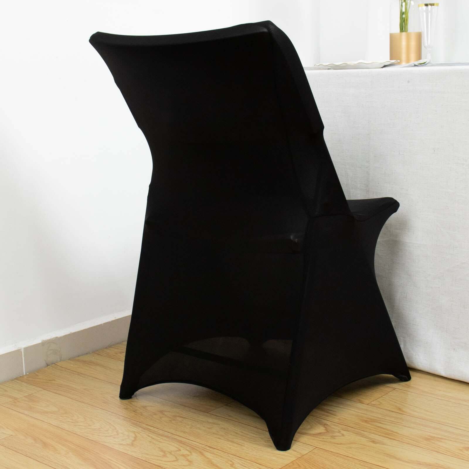 Stretch Spandex Chair Cover Black for Lifetime Folding Chairs - Wrinkle Resistant Snug Fit Slipcover with Foot Pockets