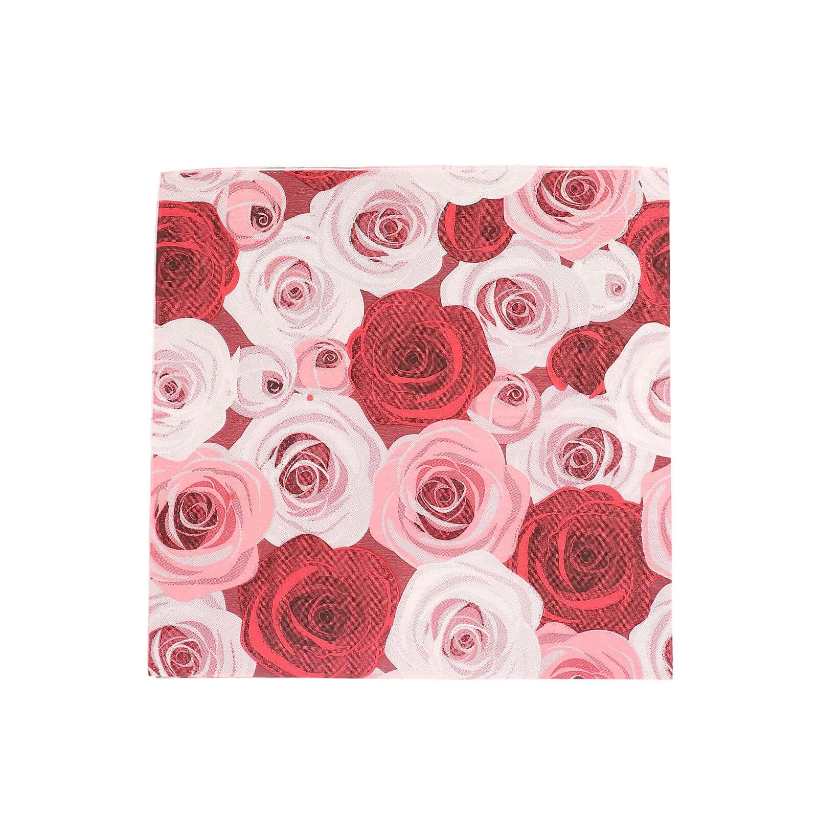 50-Pack Paper Beverage Napkins with Floral Design Red/Pink - 2 Ply Soft 18GSM Rose Garden Wedding Napkins 6.5x6.5