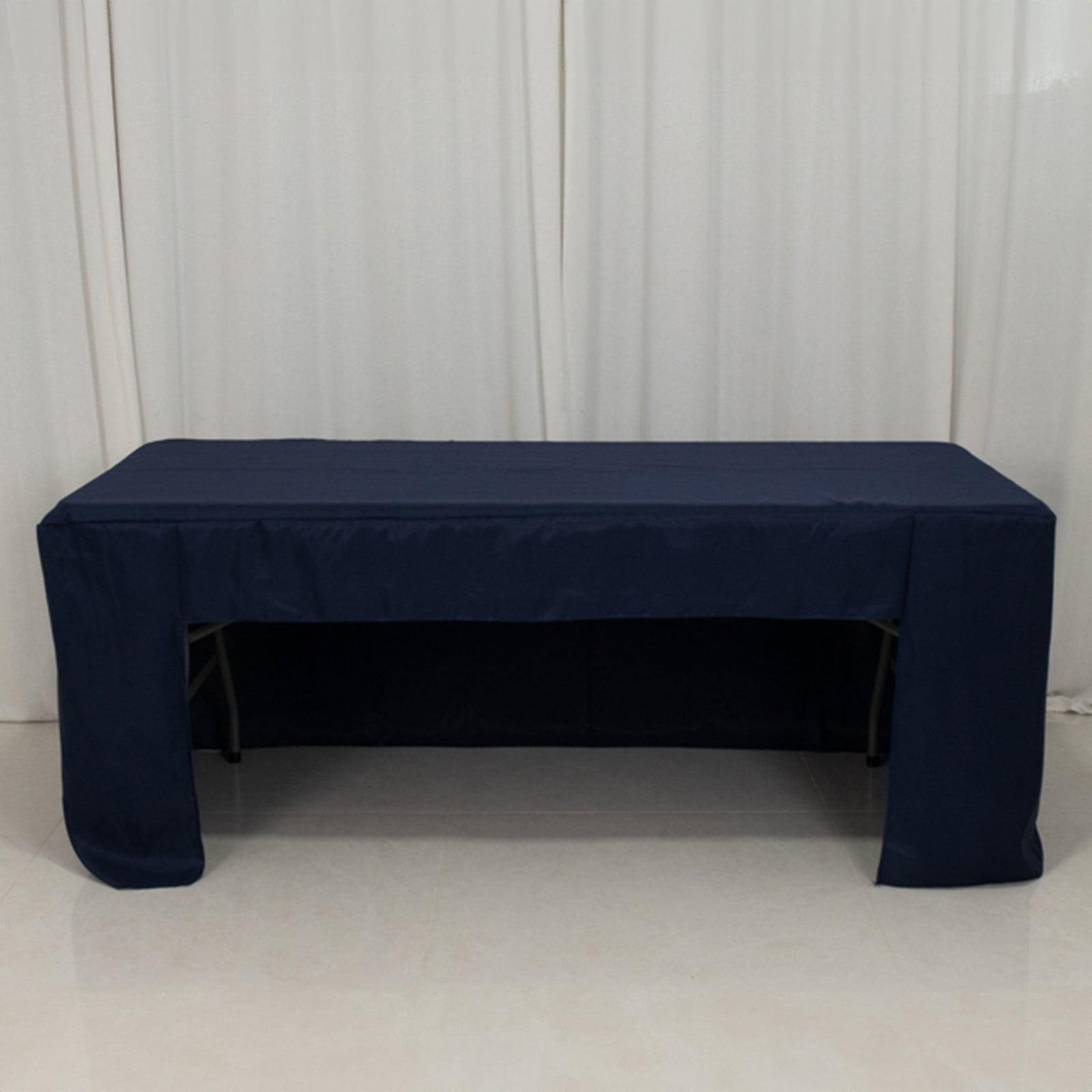 Fitted Polyester 72x30 Rectangle Tablecloth Navy Blue with Open Back Design - Easy to Maintain and Wrinkle-Resistant Table Cover