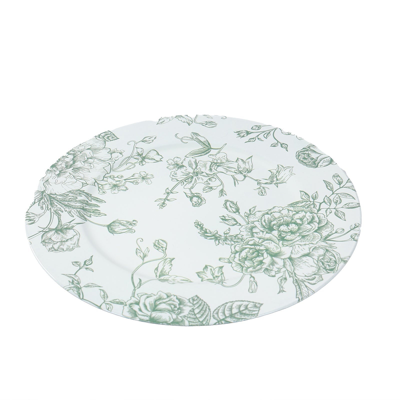 6 Pack Round Floral Acrylic Charger Plates in French Toile Pattern, 13 White Sage Green Dinner Charger Event Tabletop Decor