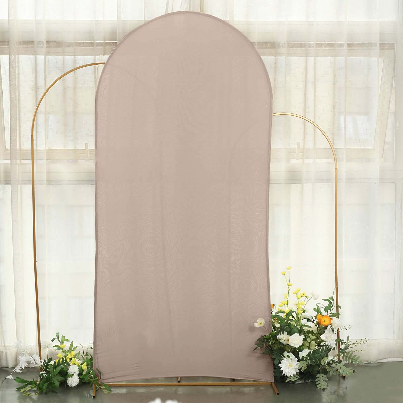 7ft Matte Nude Spandex Fitted Chiara Backdrop Stand Cover For Round Top Wedding Arch