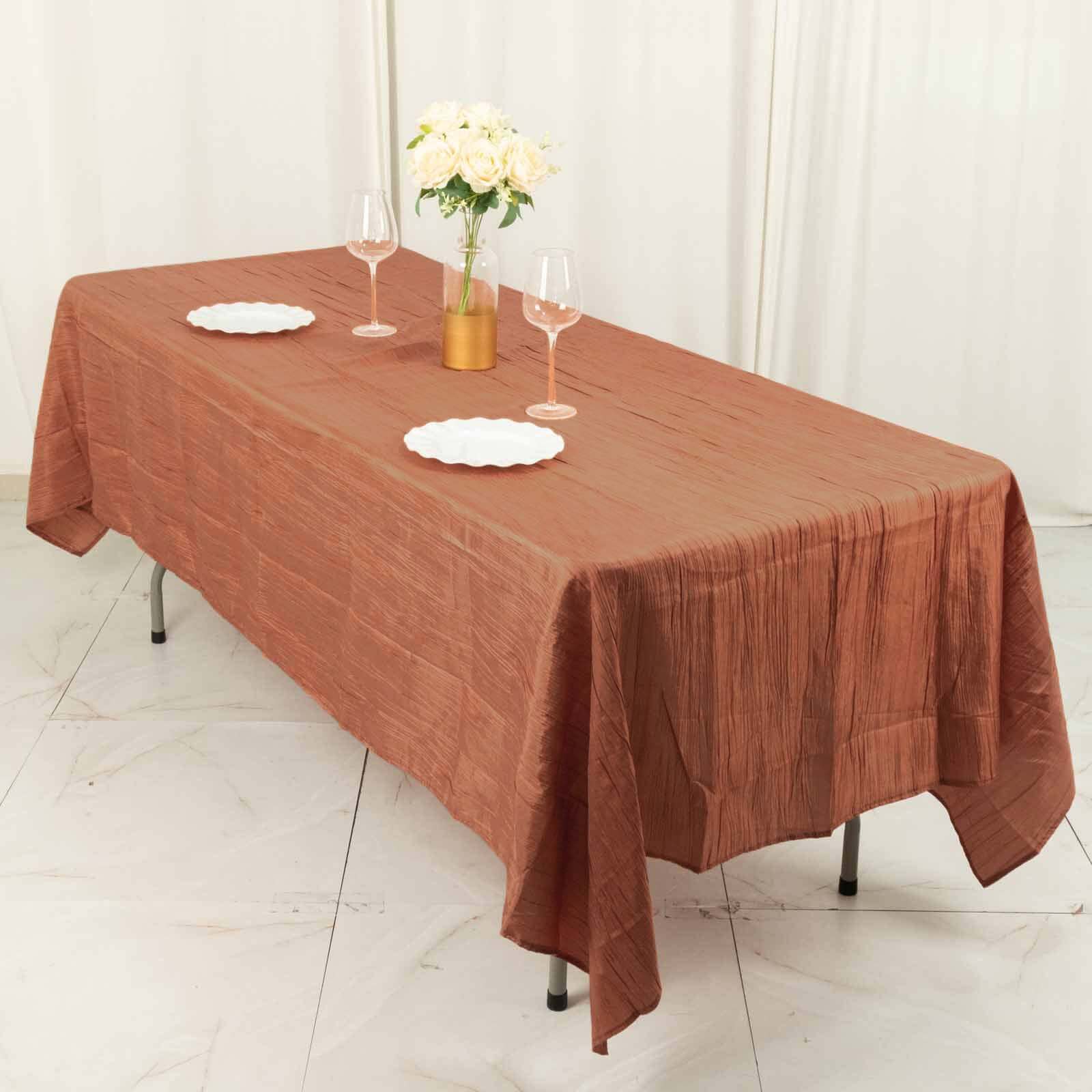 Taffeta 60x102 Rectangle Tablecloth Terracotta (Rust) - Accordion Crinkle Table Cover