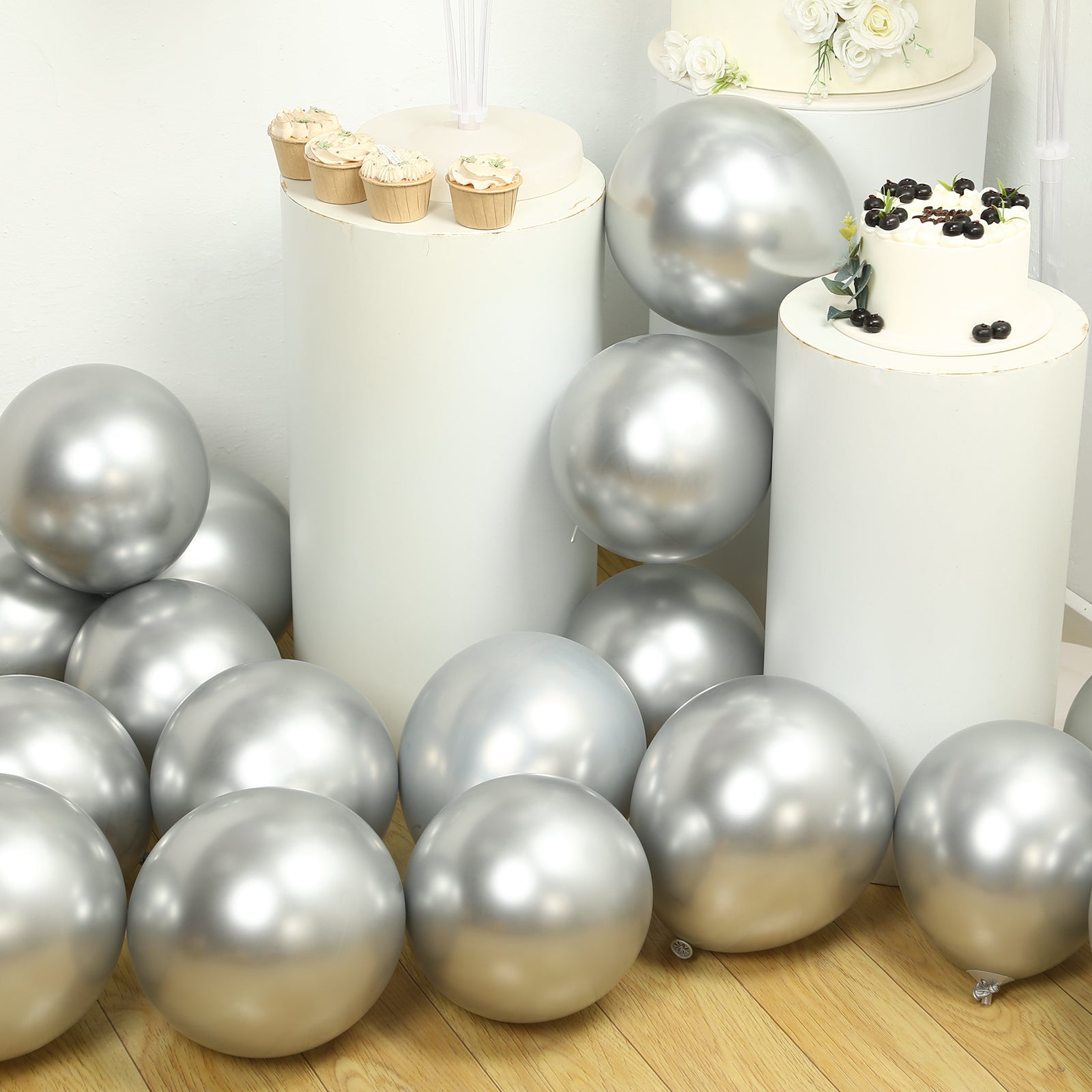 50 Pack Chrome Silver Biodegradable Latex Balloons 12, Thick Eco Friendly Metallic Party Balloons