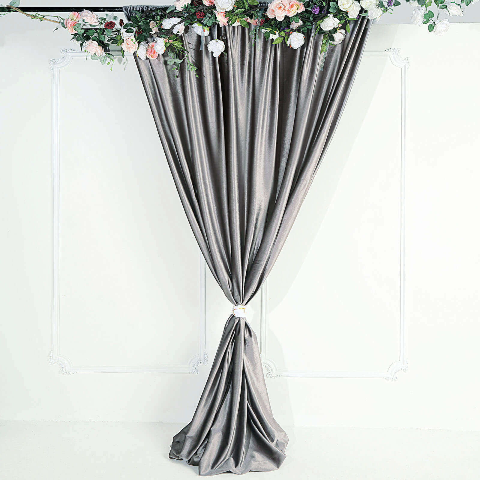 8ftx8ft Charcoal Gray Premium Smooth Velvet Event Curtain Drapes, Privacy Backdrop Event Panel with Rod Pocket