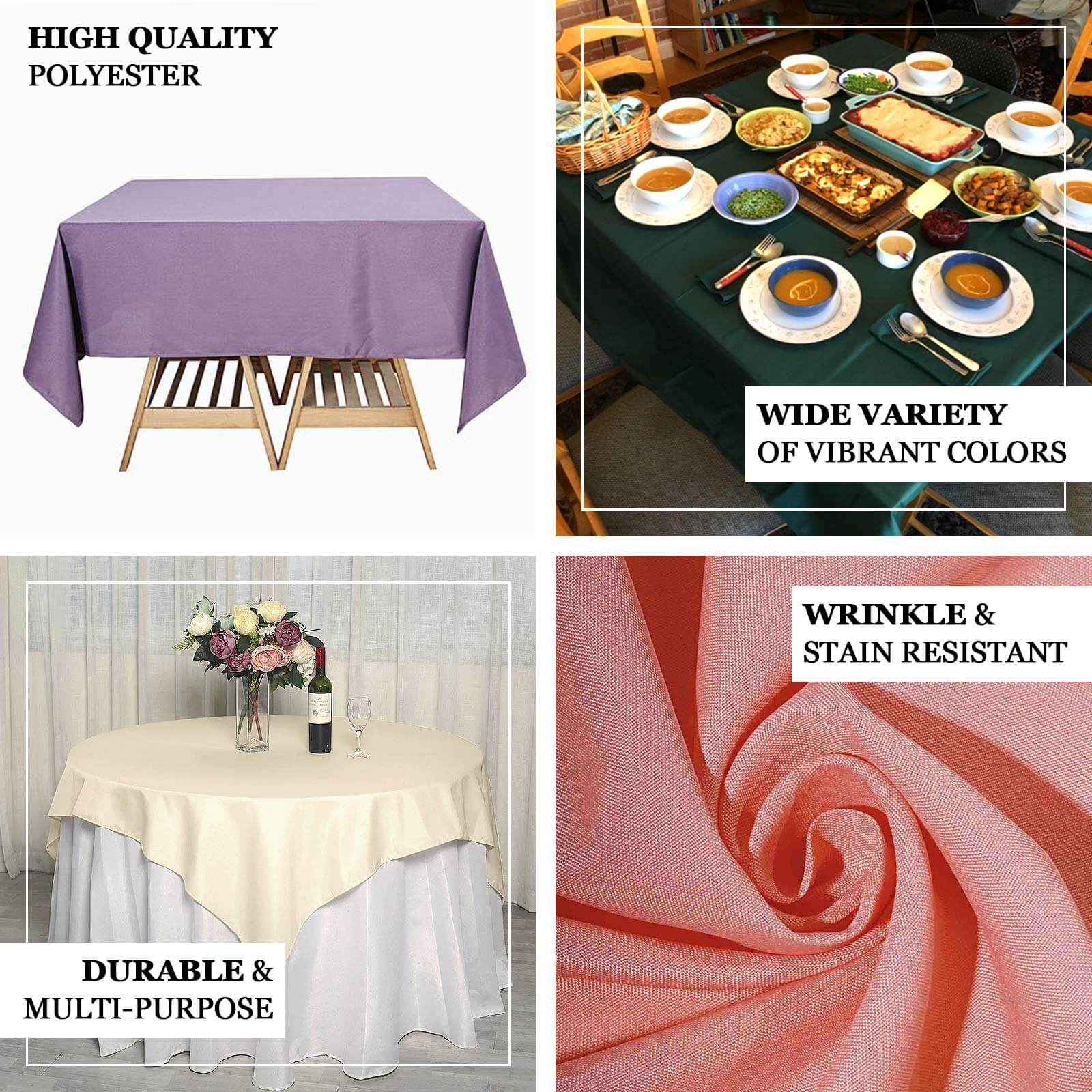 Polyester 70x70 Table Overlay Square Tablecloth Taupe - Wrinkle-Resistant & Durable Table Cover