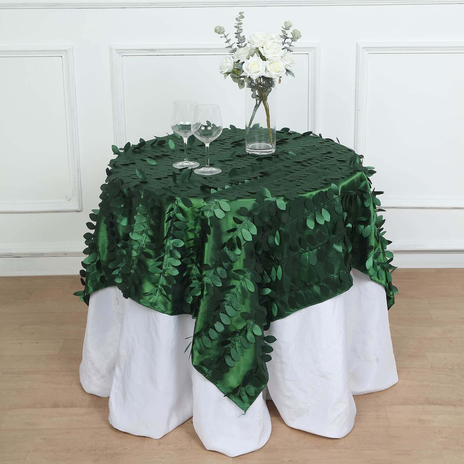 Taffeta 54x54 Table Overlay Square Tablecloth Green 3D Leaf Petal Table Cover