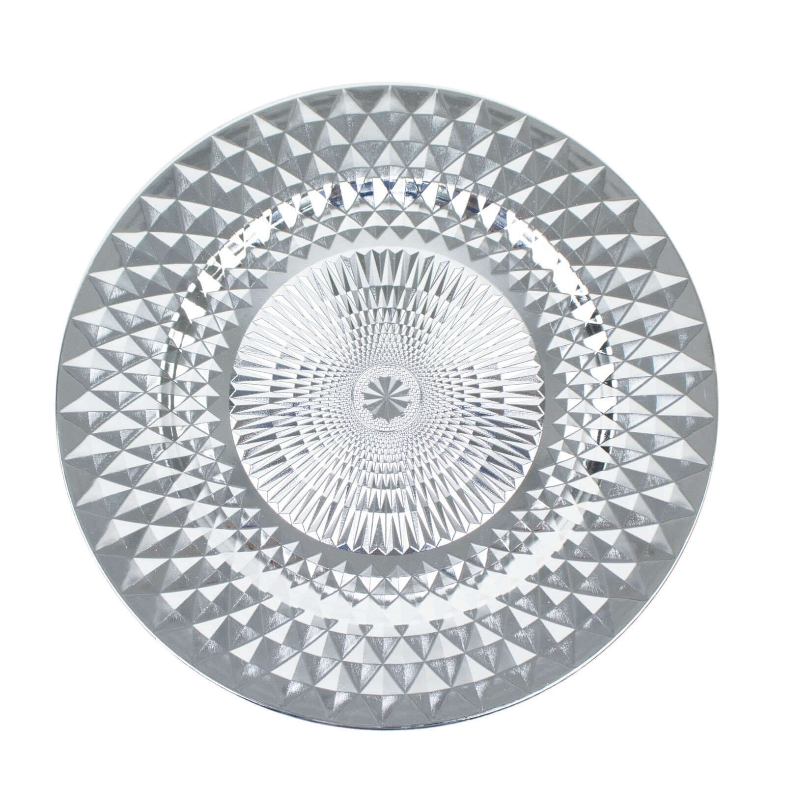 6-Pack Plastic Round Charger Plates 13 in Silver with Diamond Pattern, Sparkling Disposable Dinner Charger Tableware