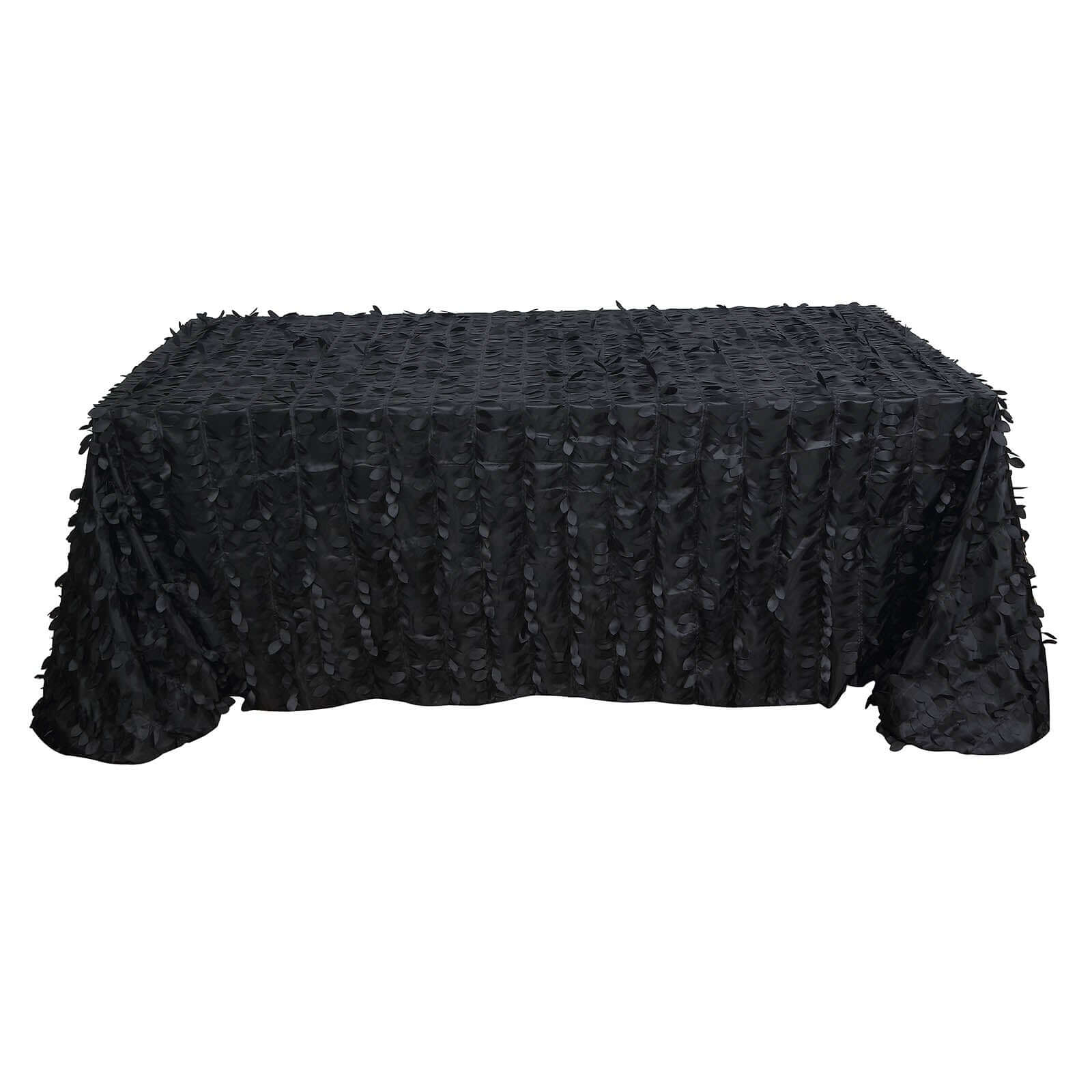 Taffeta 90x156 Rectangle Tablecloth Black | 3D Leaf Petal Design Seamless Table Cover