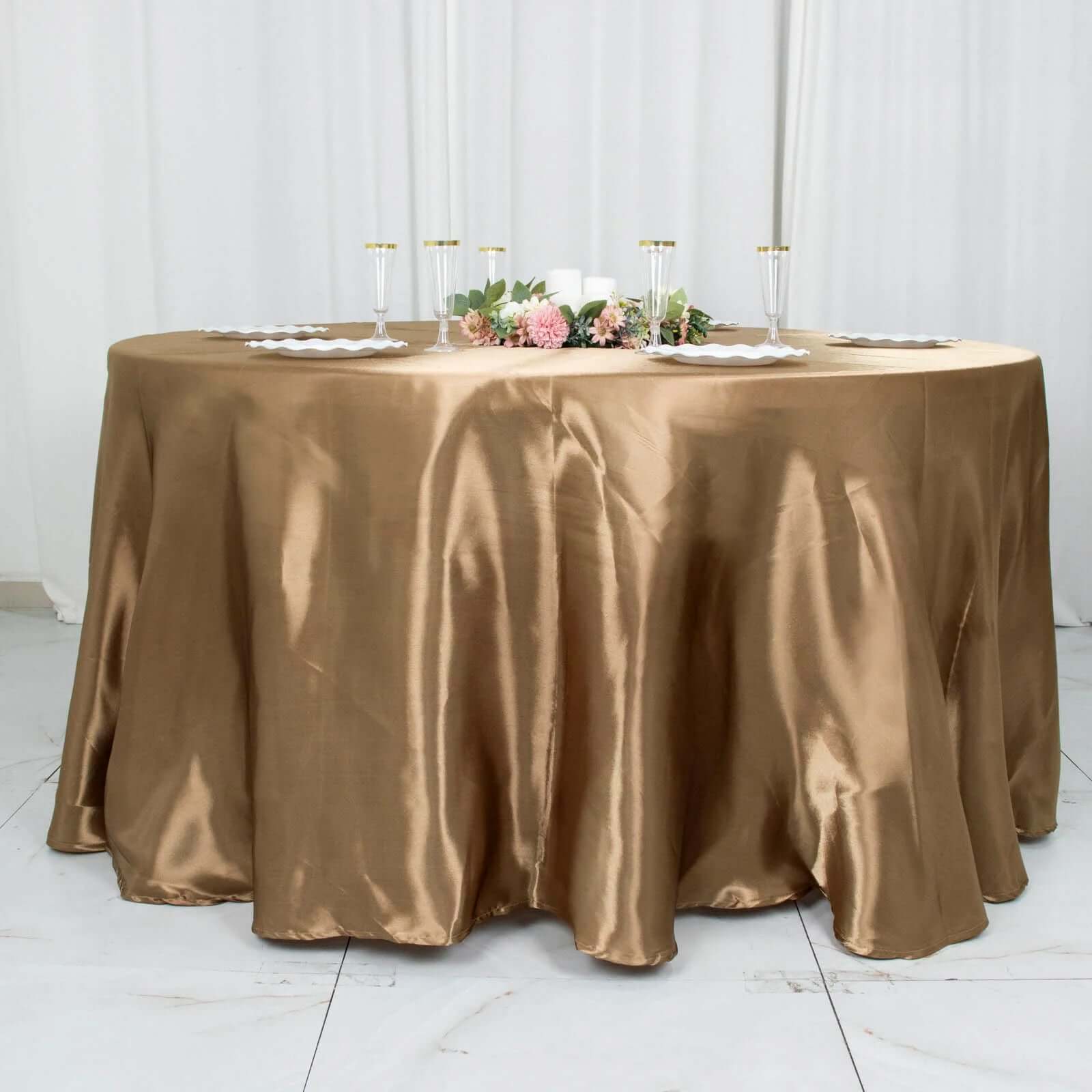 Satin 120 Round Tablecloth Taupe - Stylish Seamless Table Cover