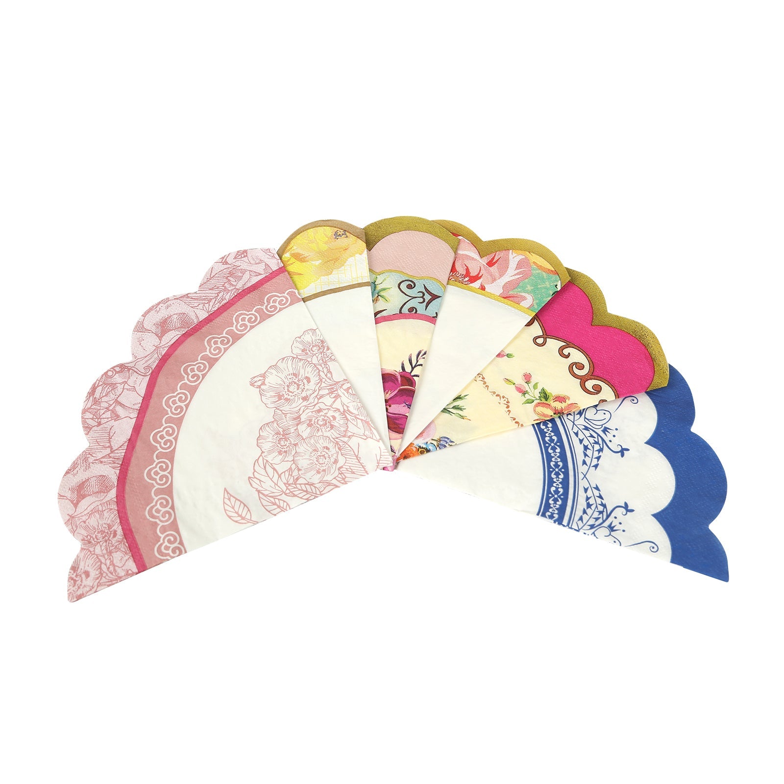 48-Pack Round Paper Cocktail Napkins with Vintage Floral Mixed Design and Scalloped Edges - Soft 2 Ply Disposable Napkins 12