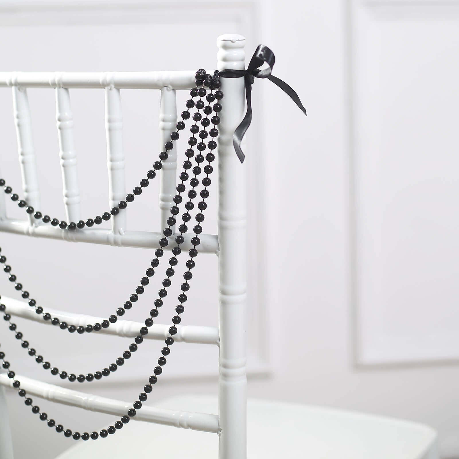 Faux Pearl Beaded 16 Chair Back Garland Sash Black Gatsby-Inspired Style - Pre-Tied Chic Wedding Decor for Chiavari Chairs