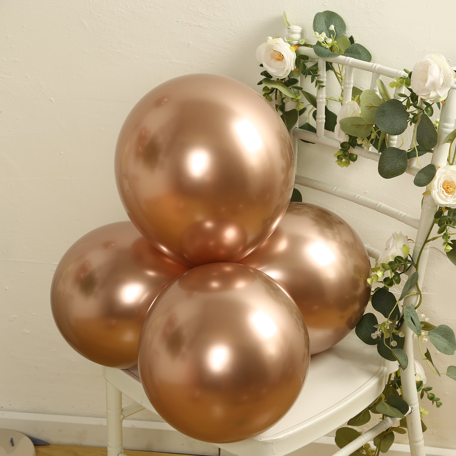 50 Pack Chrome Rose Gold Biodegradable Latex Balloons 12, Thick Eco Friendly Metallic Party Balloons