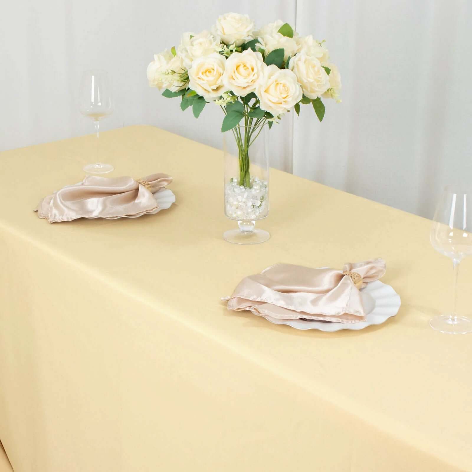 Premium Polyester 90x156 Rectangle Tablecloth Champagne - Seamless 220GSM Stain-Resistant Table Cover