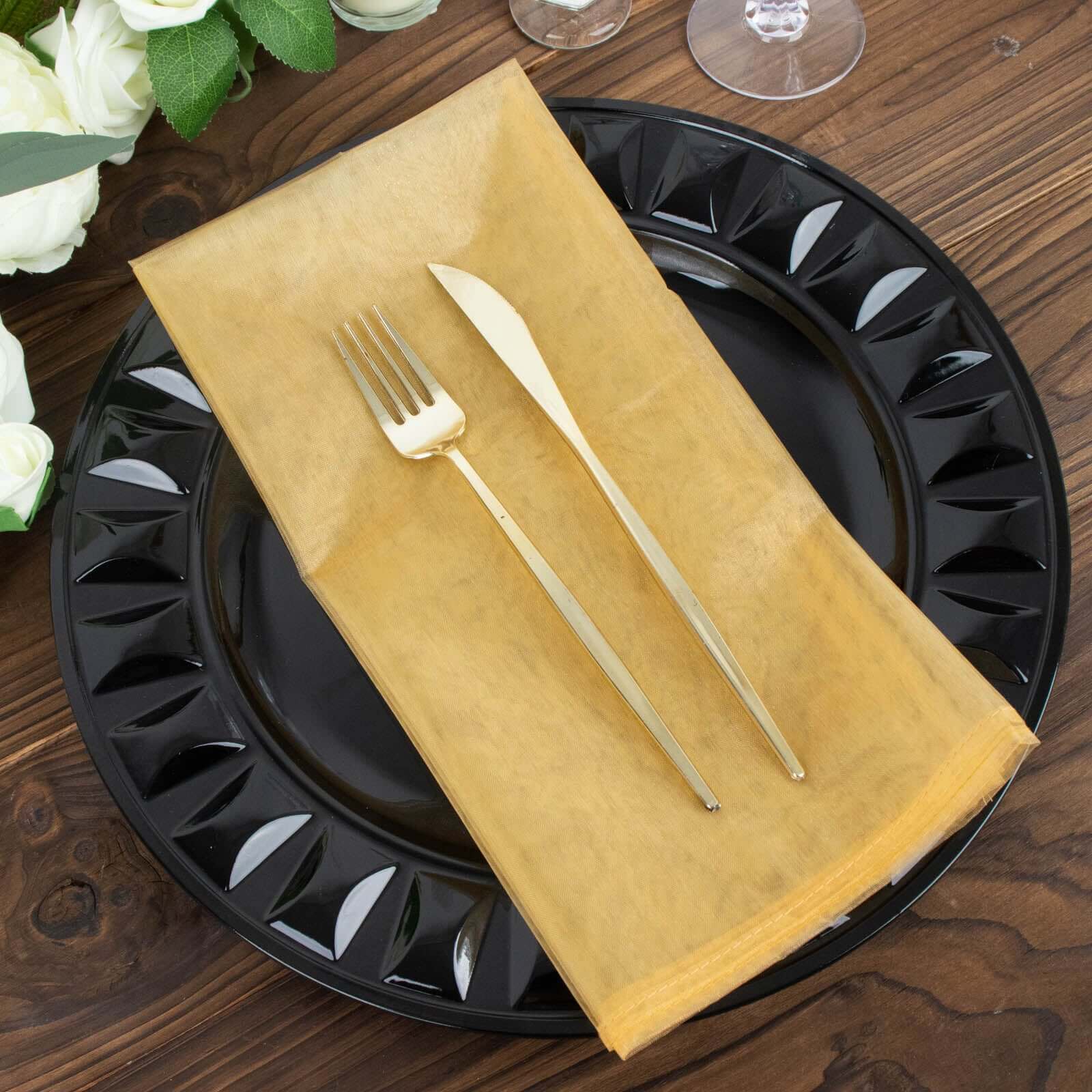 10 Pack Organza 23x23 Napkins Gold - Exquisite Sheer Cloth Napkins for Formal & Casual Events