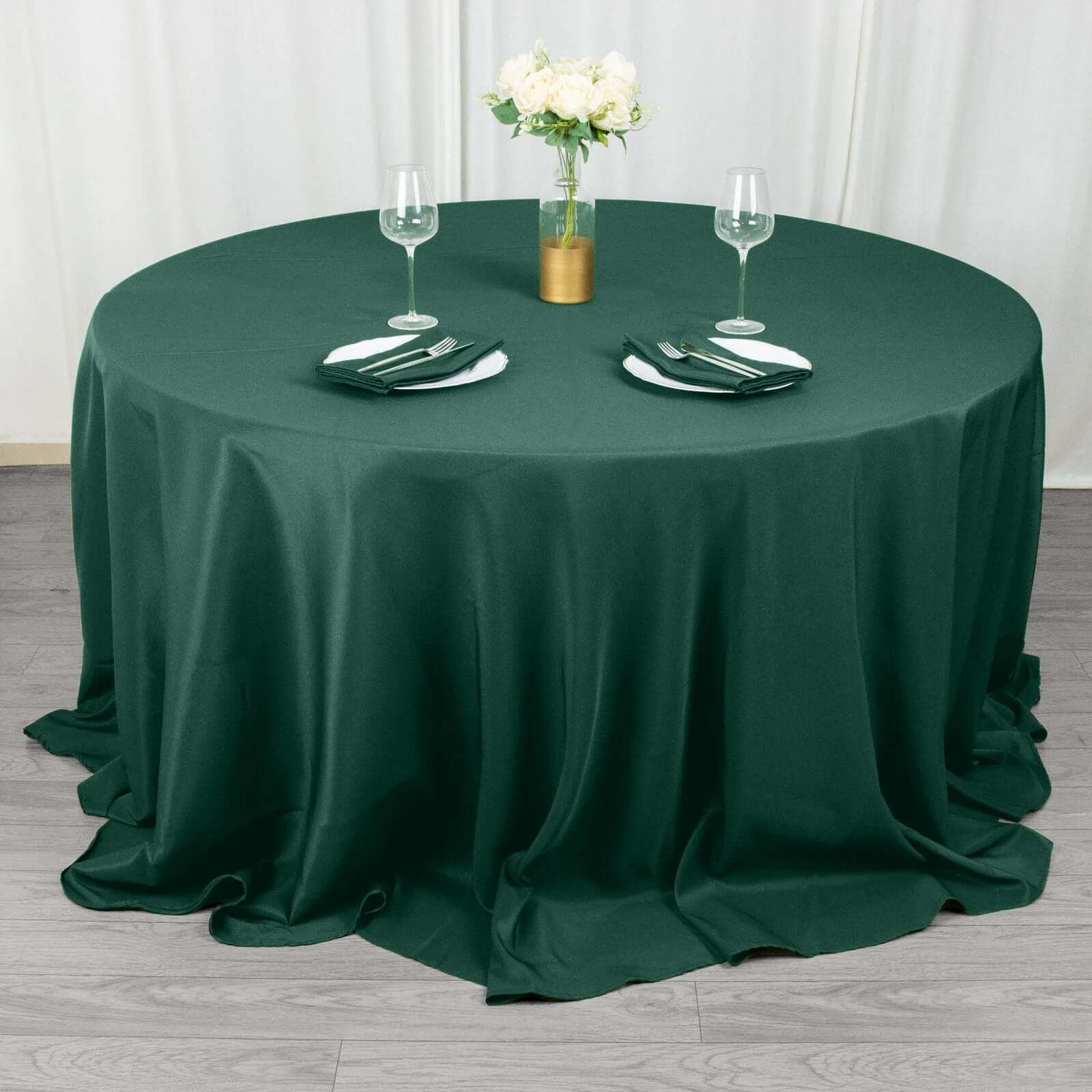 Premium Polyester 132 Round Tablecloth Hunter Emerald Green - Seamless 220GSM Wrinkle-Resistant Table Cover