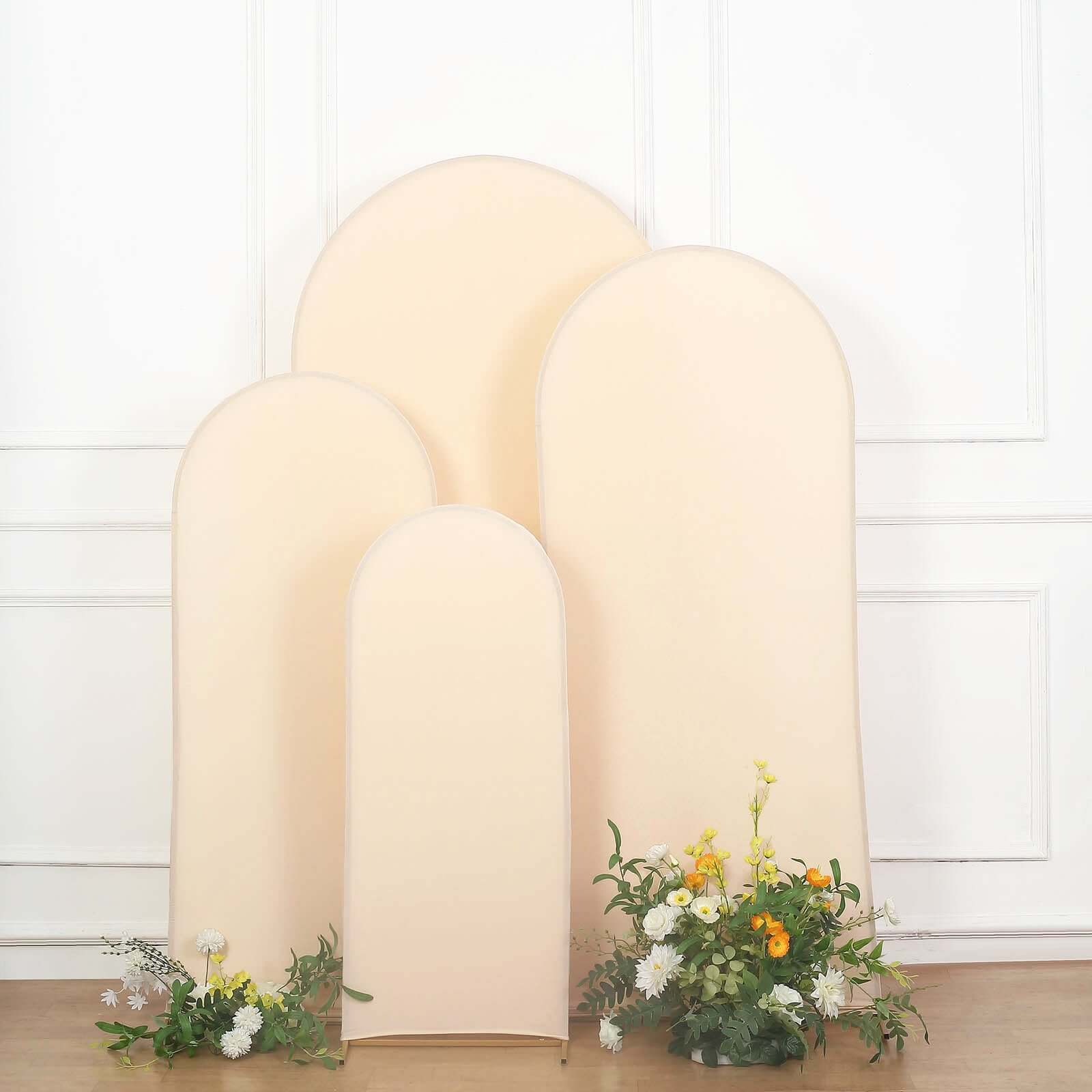 Set of 4 Matte Beige Spandex Fitted Wedding Arch Covers For Round Top Chiara Backdrop Stands - 4ft,5ft,6ft,7ft