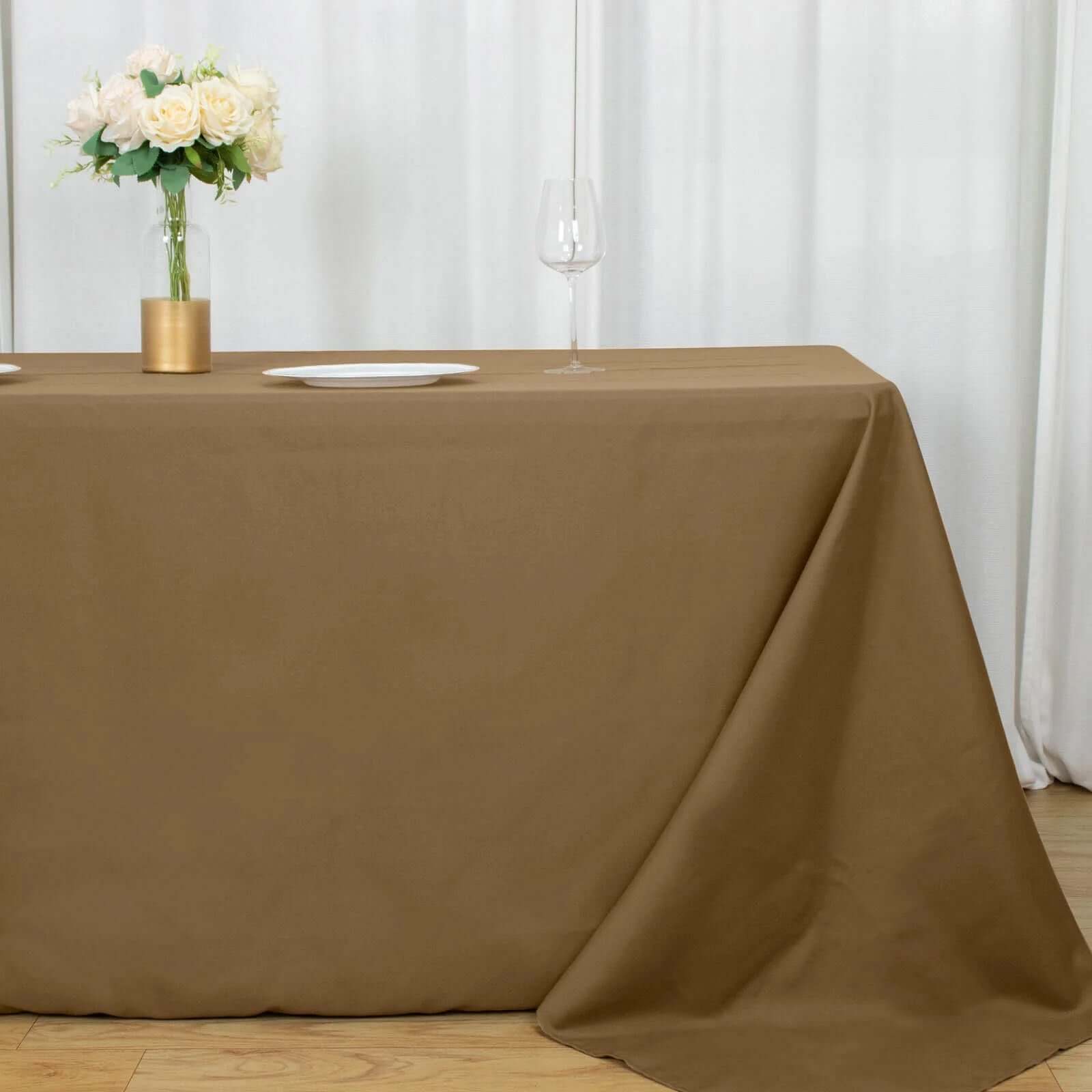 Polyester 90x132 Rectangle Tablecloth Taupe - Seamless Wrinkle-Resistant Table Cover