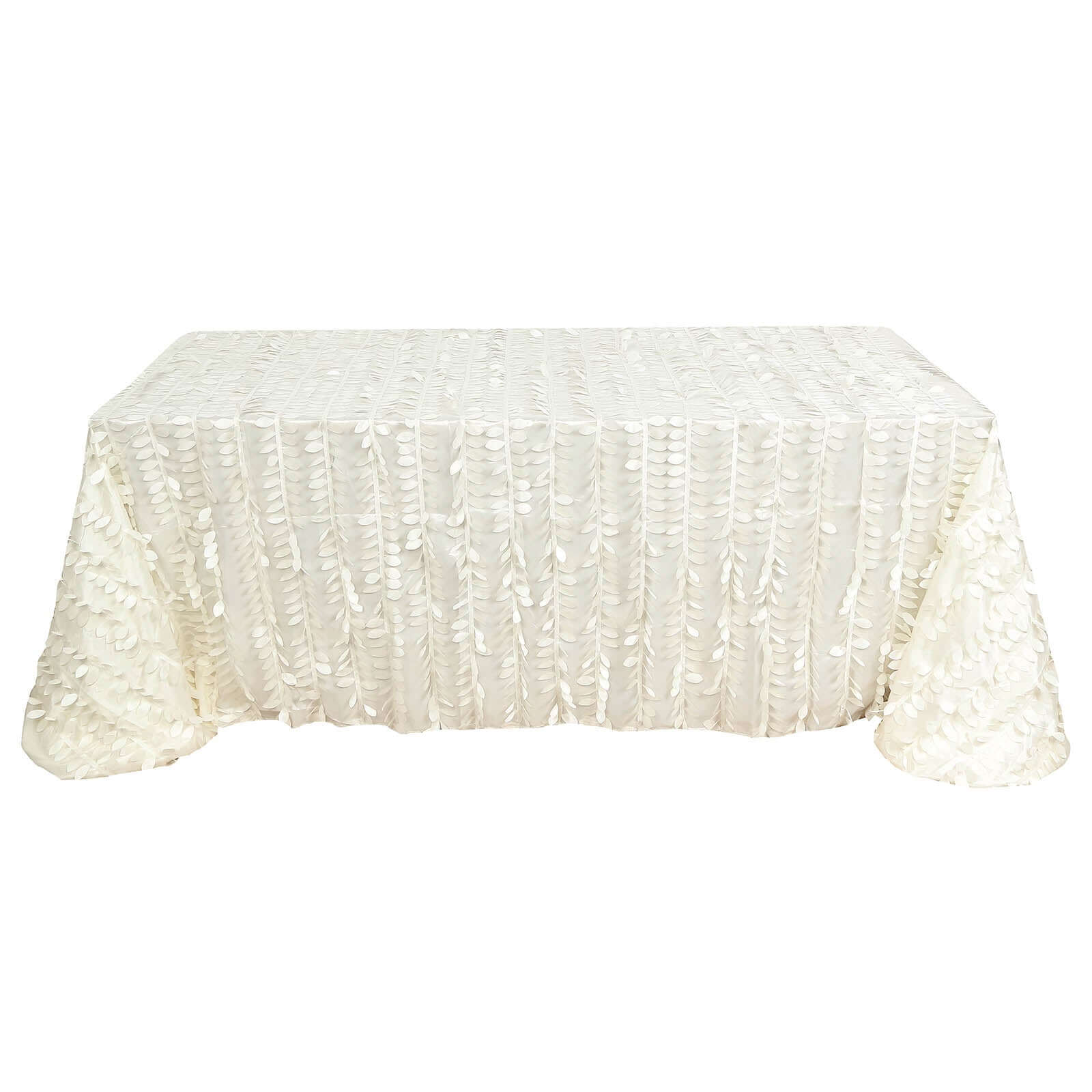 Taffeta 90x156 Rectangle Tablecloth Ivory | 3D Leaf Petal Design Seamless Table Cover