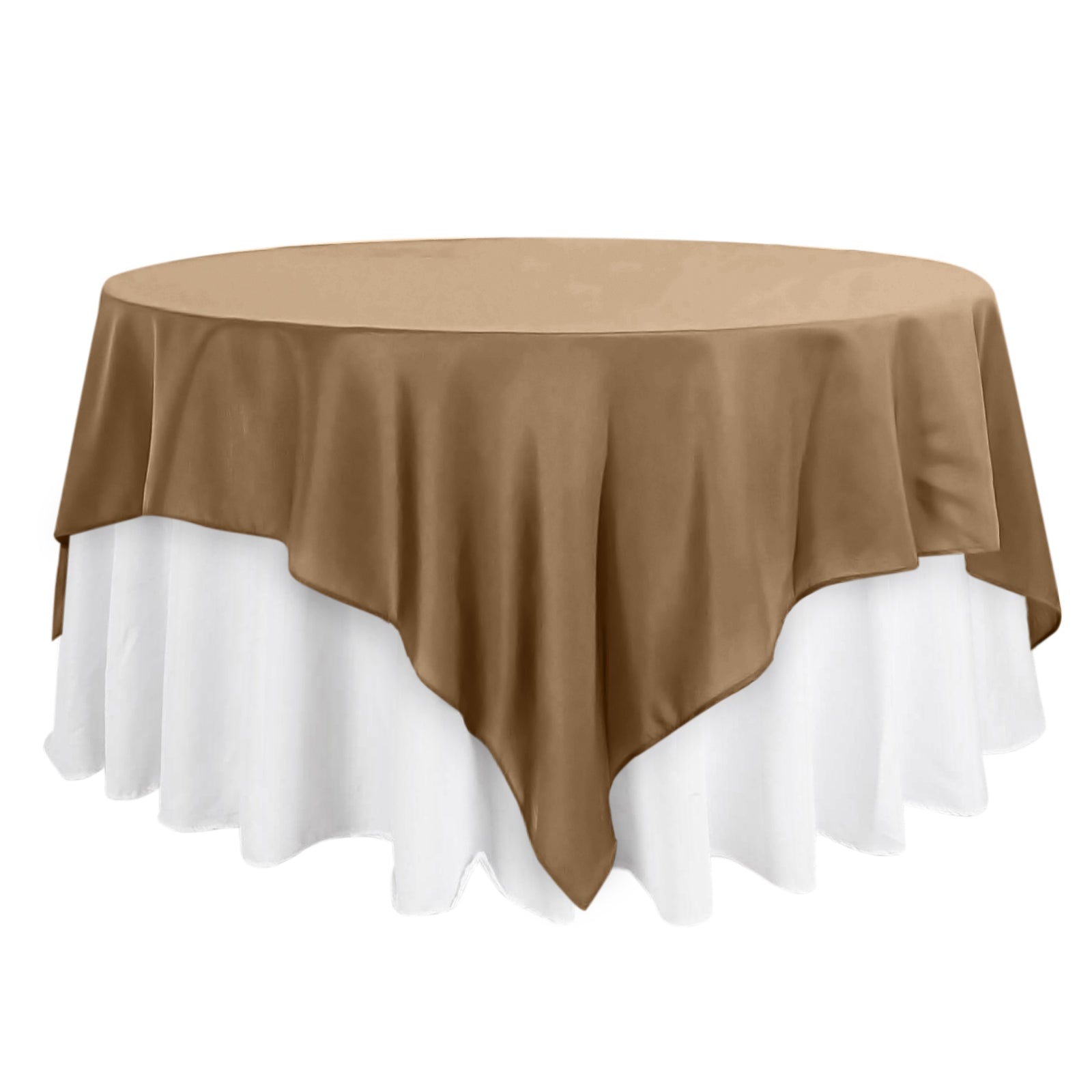 Polyester 90x90 Table Overlay Square Tablecloth Taupe - Wrinkle-Resistant & Durable Table Cover