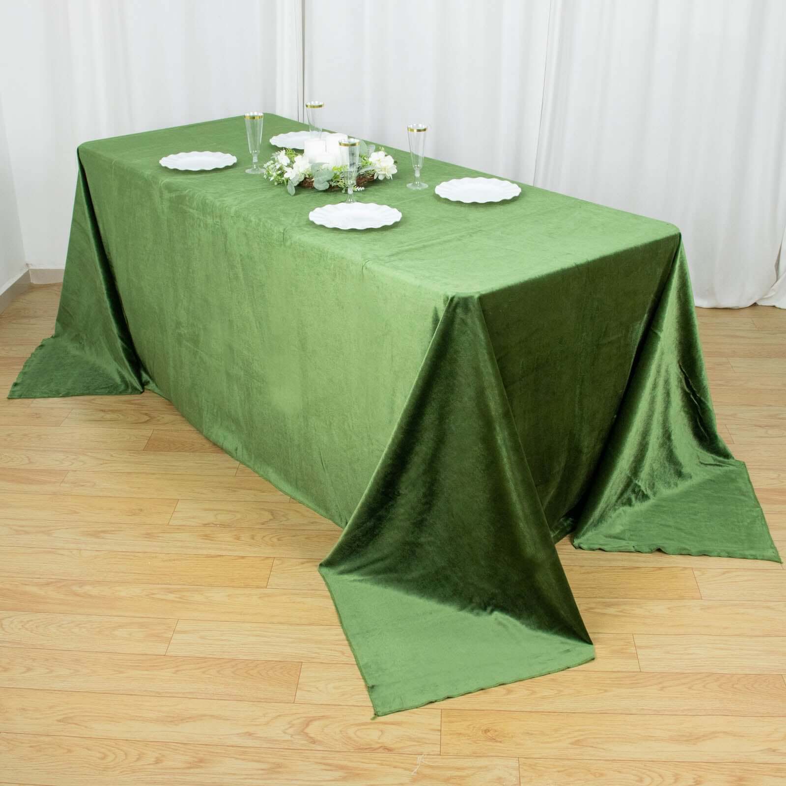 Premium Velvet 90x132 Rectangle Tablecloth Olive Green - Reusable Soft & Seamless Table Cover