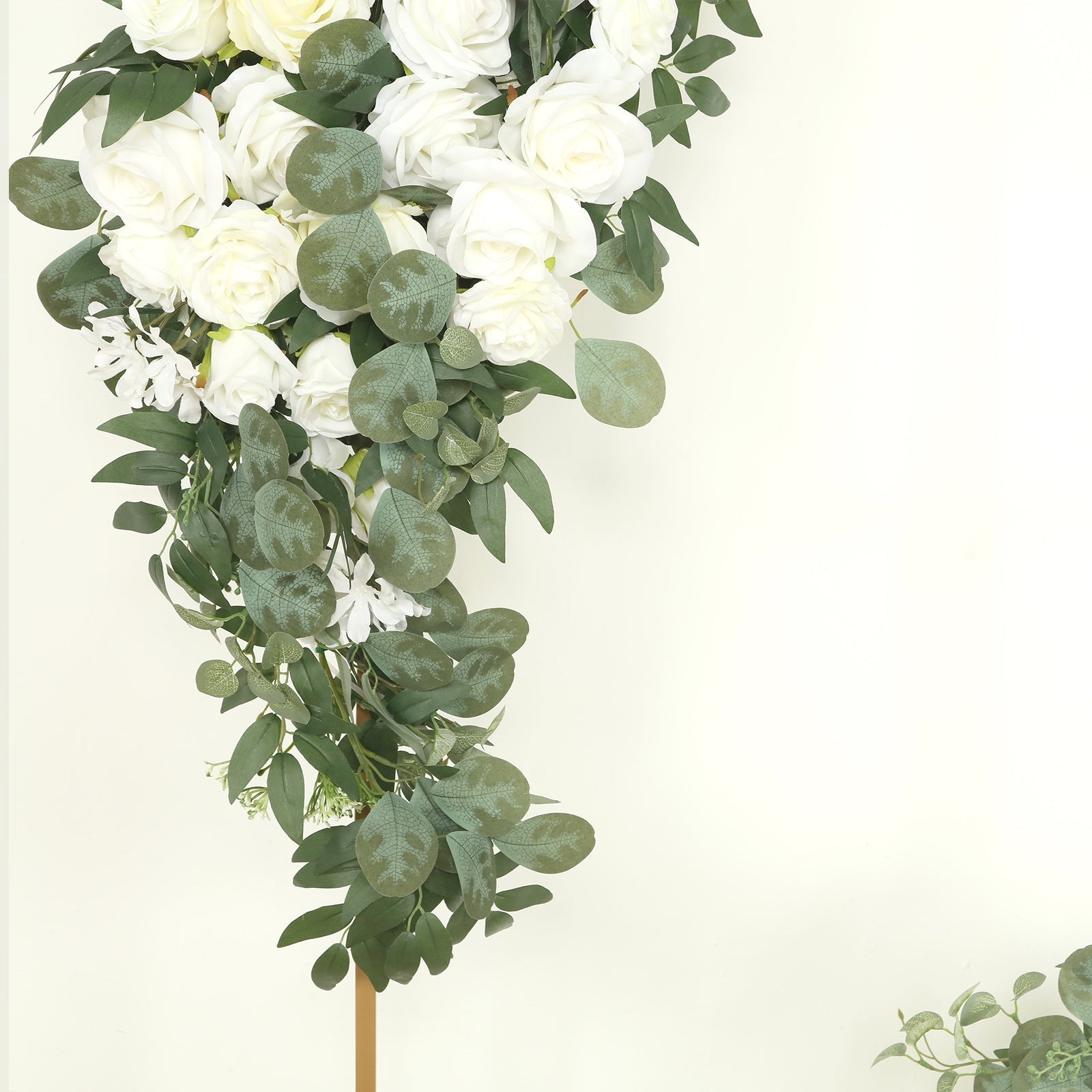 Set of 2 Silk Rose Floral Swag Wedding Arch Flowers in White with Eucalyptus Leaves, Large Artificial Flower Arrangement Garlands - 24,42