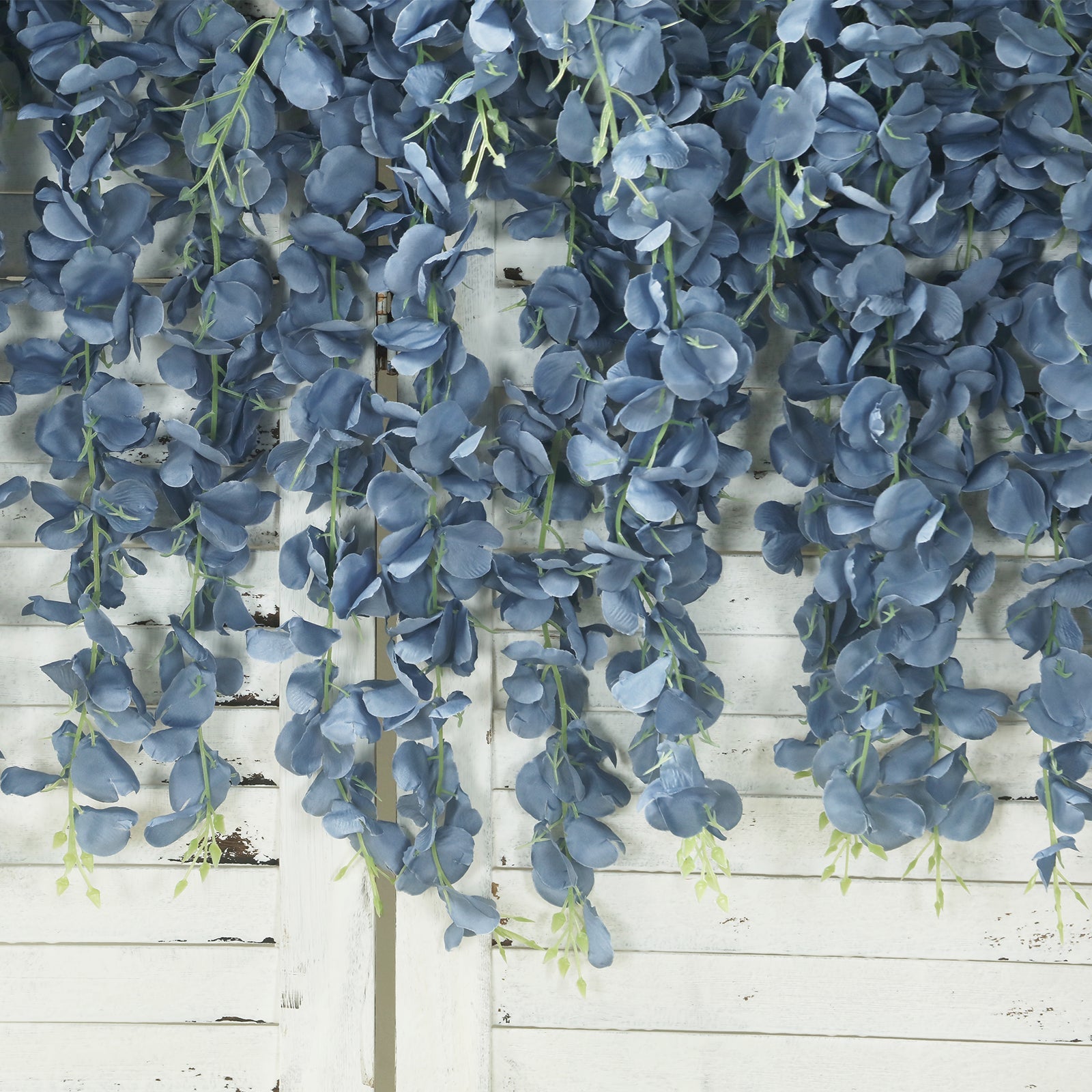 42 Silk Hanging Wisteria Flower Garland Vines in Dusty Blue, Elaborated 5 Full Strands in 1 Bush