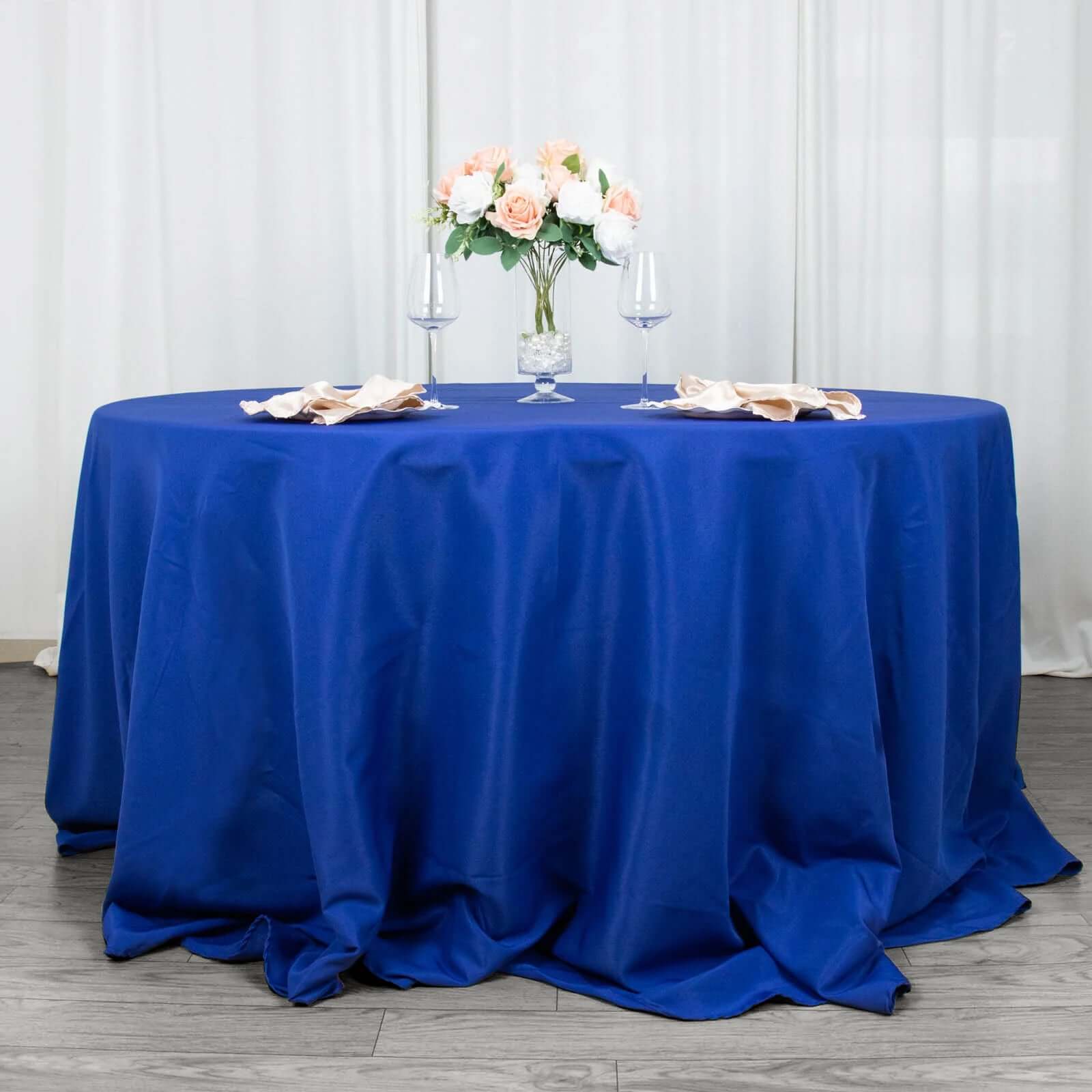 Premium Polyester 132 Round Tablecloth Royal Blue - Seamless 220GSM Wrinkle-Resistant Table Cover