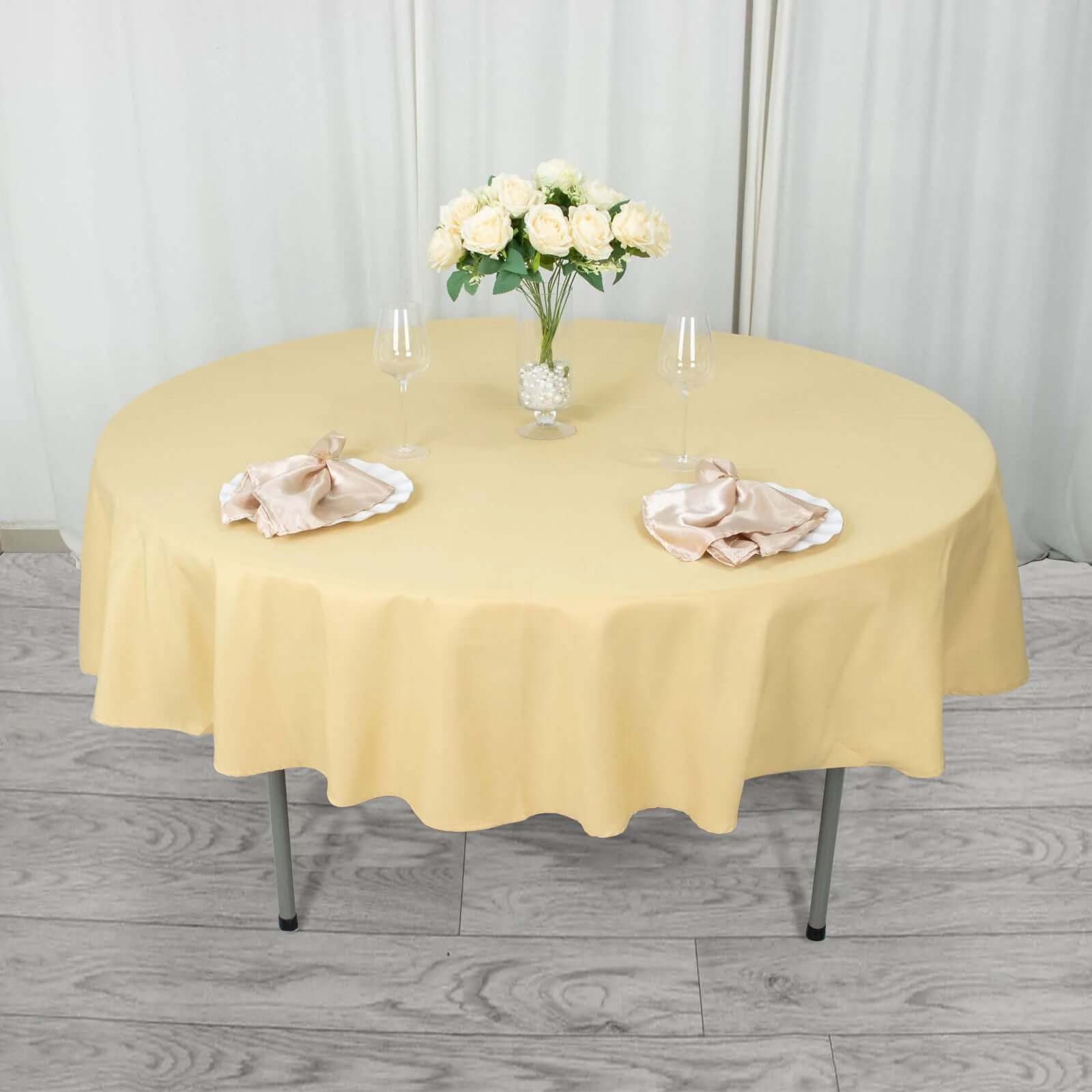 Premium Polyester 90 Round Tablecloth Champagne - Stain and Wrinkle-Resistant Design with 220GSM Thickness Table Cover