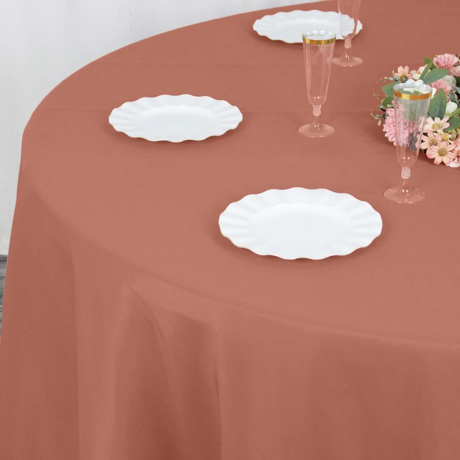 Premium Polyester 120 Round Tablecloth Terracotta (Rust) - Seamless 220GSM Wrinkle-Resistant Table Cover
