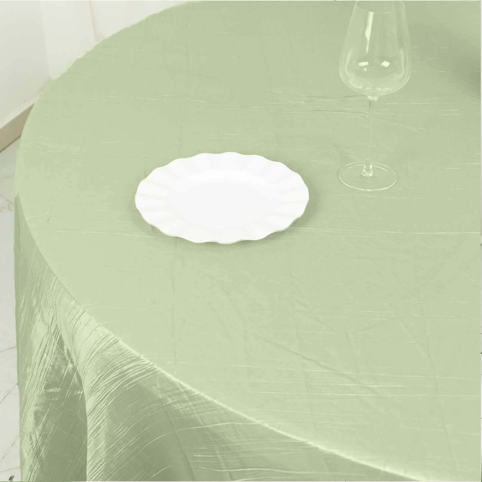 Taffeta 120 Round Tablecloth Sage Green - Seamless Accordion Crinkle Table Cover