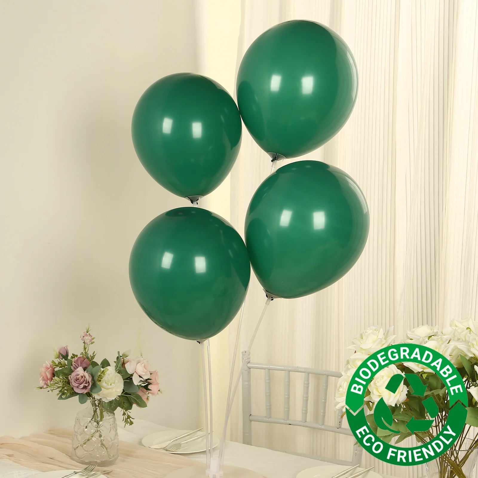 50 Pack Matte Pastel Hunter Emerald Green Biodegradable Balloons 12, Round Eco-friendly Thick Latex Party Balloons