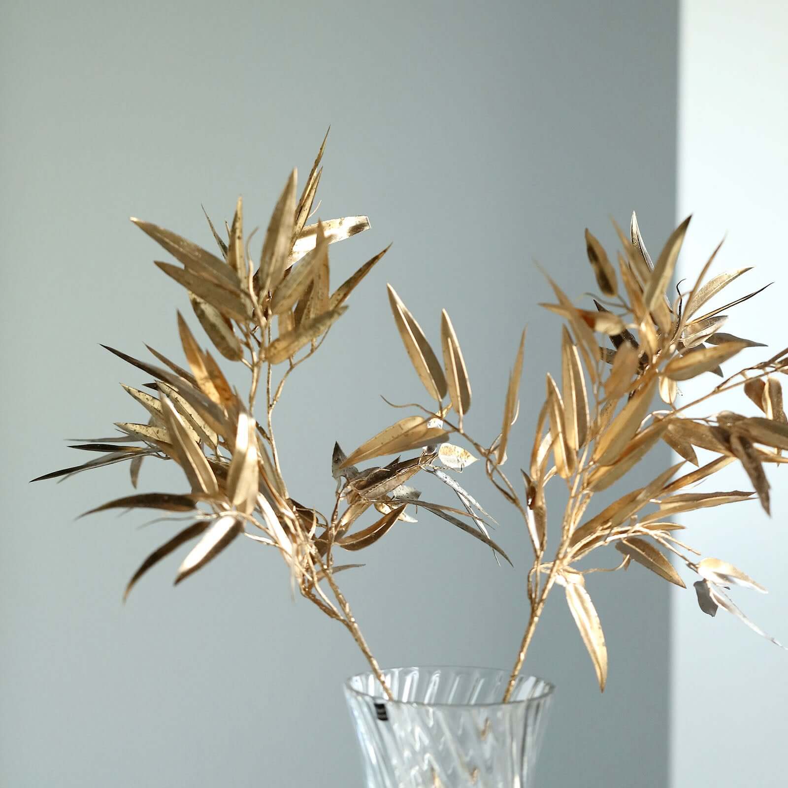 2-Pack Artificial Metallic Bamboo Leaf Branches Gold - Shiny Faux Plant Stems Vase Filler Floral Arrangement Centerpiece Decor 33