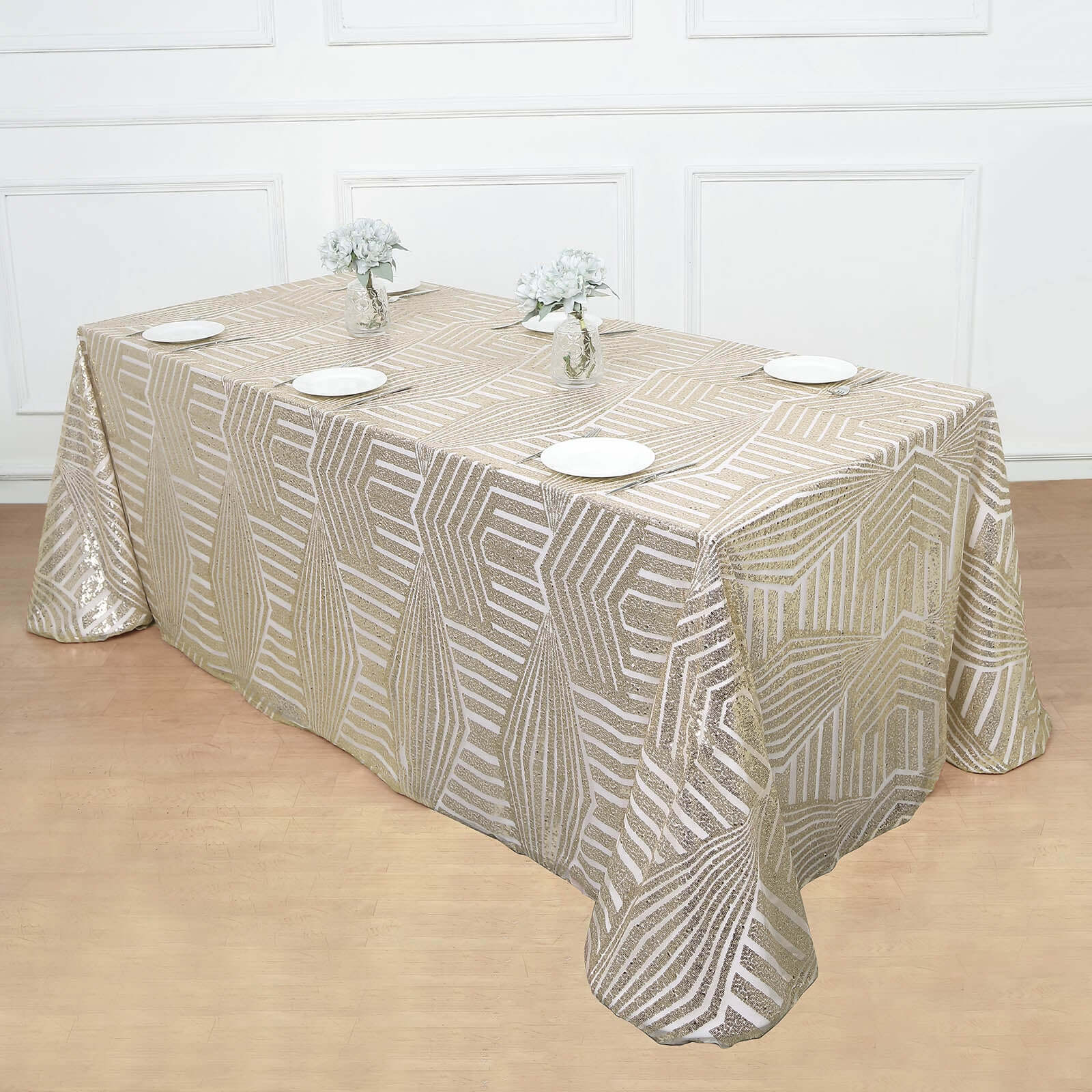Sequin 90x132 Rectangle Tablecloth Champagne - Seamless Diamond Design Table Cover