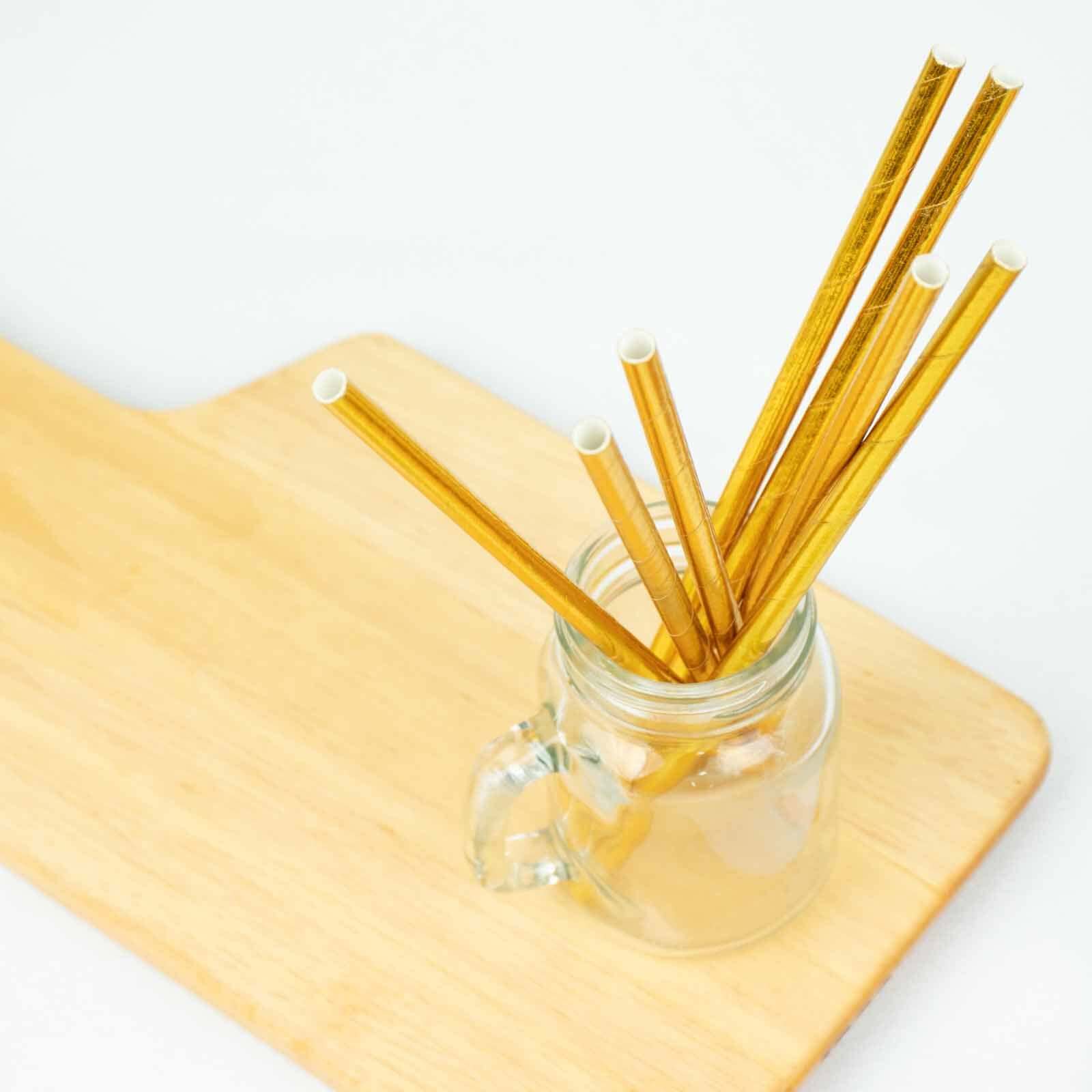 50-Pack Paper Drinking Straws Metallic Gold Foil Food Grade - Disposable Biodegradable Straws for Events 8