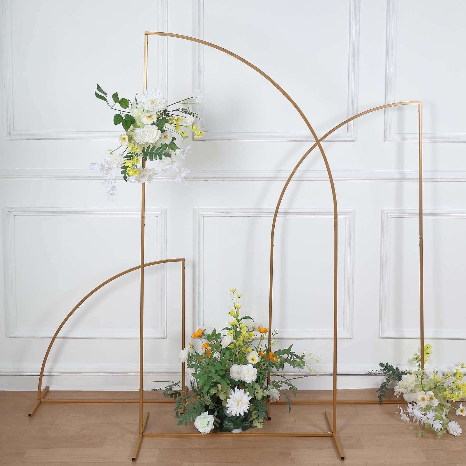 5ft Gold Metal Half Moon Floral Frame Wedding Arbor Stand, Chiara Backdrop Display Arch