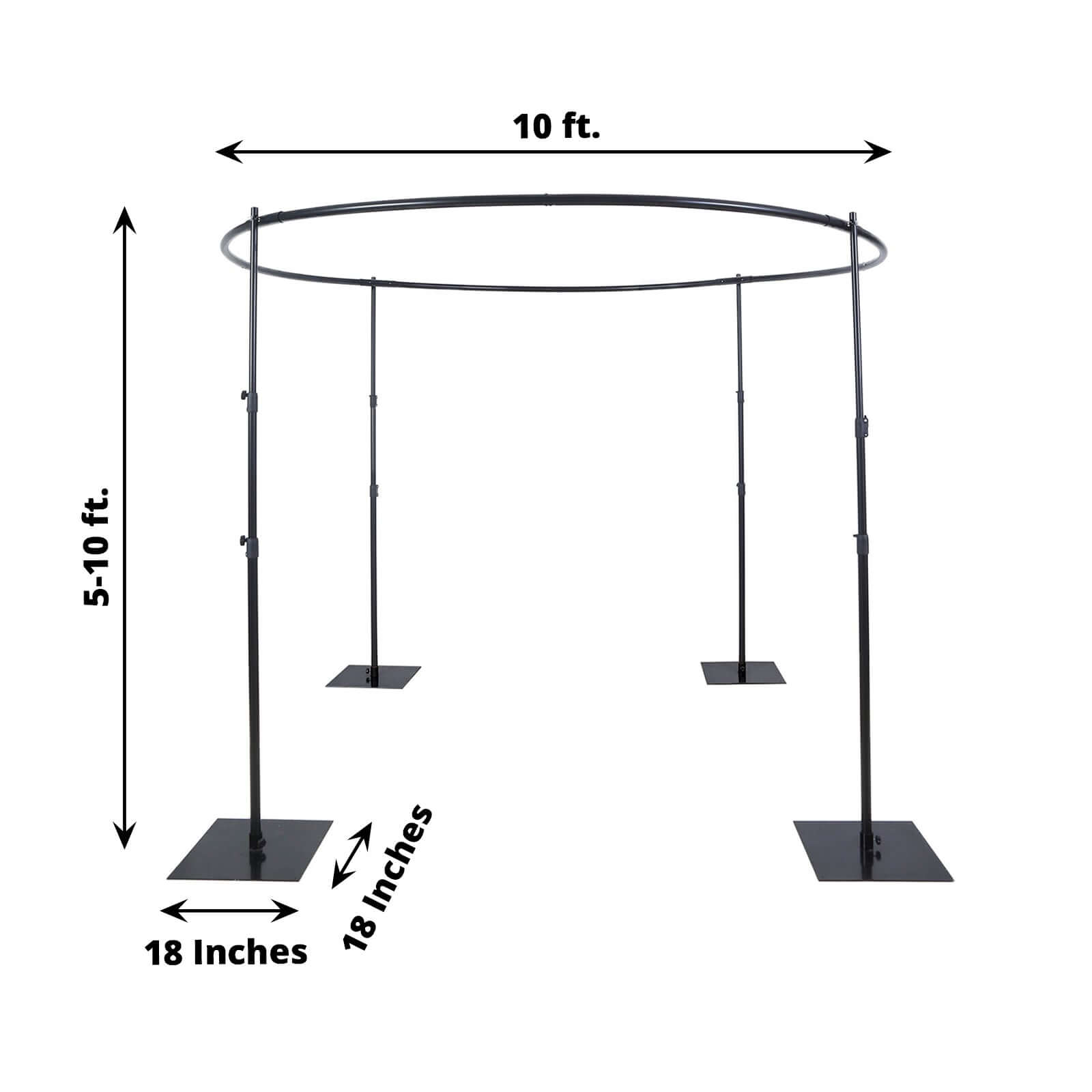 10ft Adjustable 4-Post Round Black Metal Backdrop Stand Canopy, Circular Wedding Event Arch Frame Chuppah