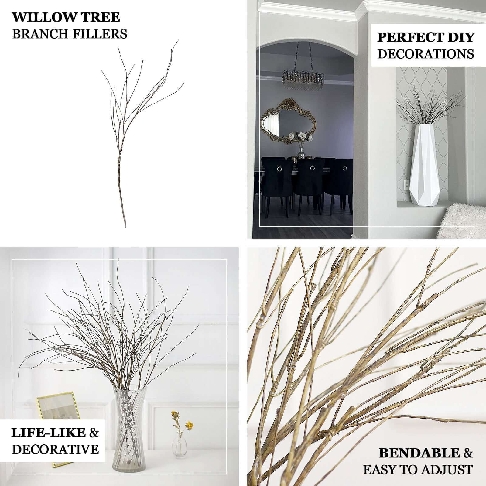 10-Pack Faux Willow Tree Branch Decor - Long Flexible Artifical Twig Stems for DIY Crafts Floral Bouquets & Event Decorations 37