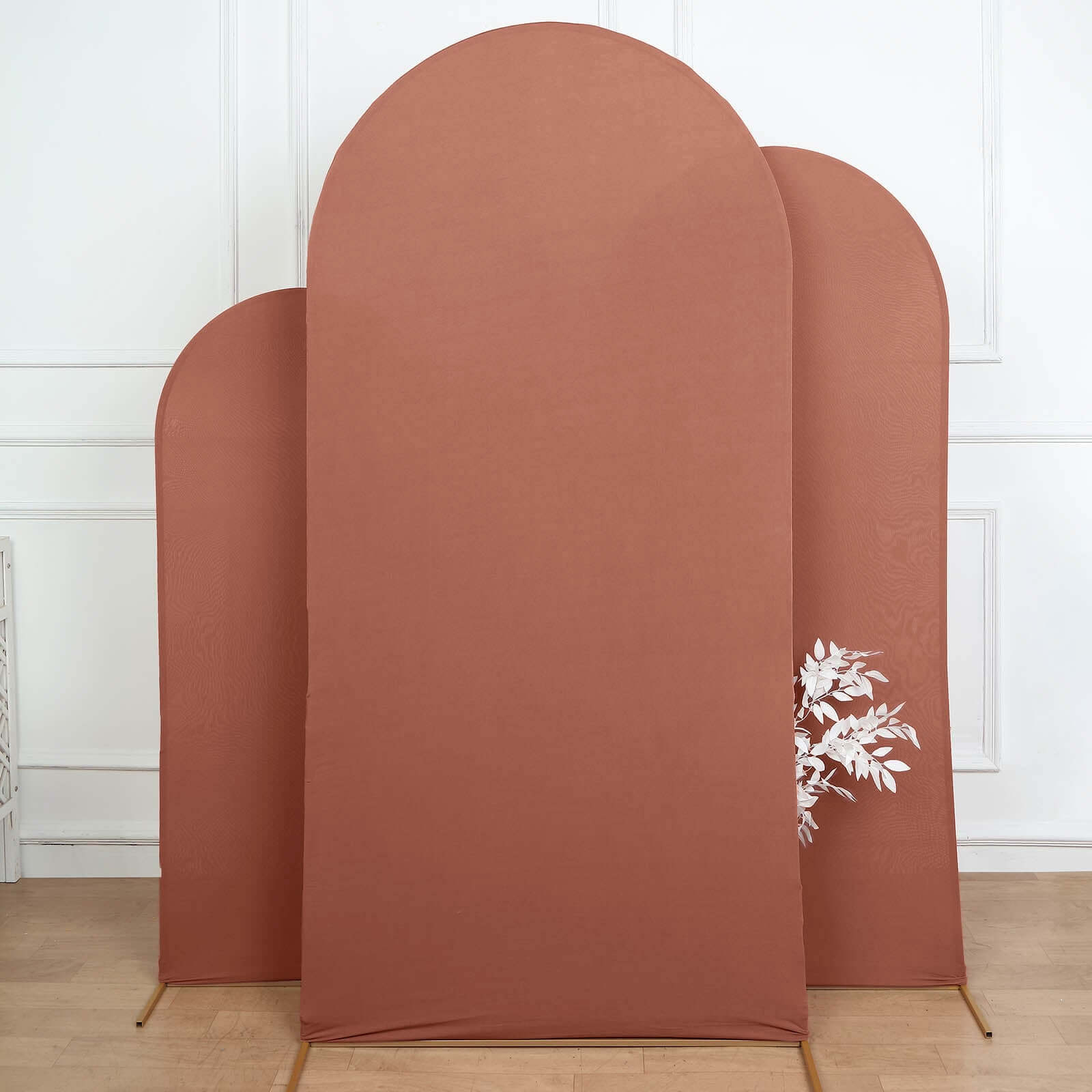 7ft Matte Terracotta (Rust) Spandex Fitted Chiara Backdrop Stand Cover For Round Top Wedding Arch