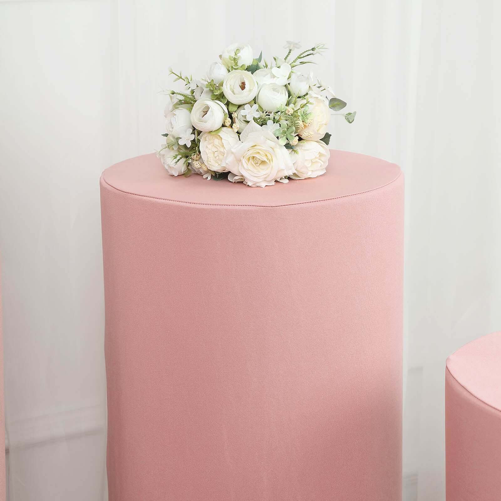 Set of 5 Dusty Rose Spandex Cylinder Pedestal Stand Covers, Stretchable Pillar Prop Covers - 160 GSM